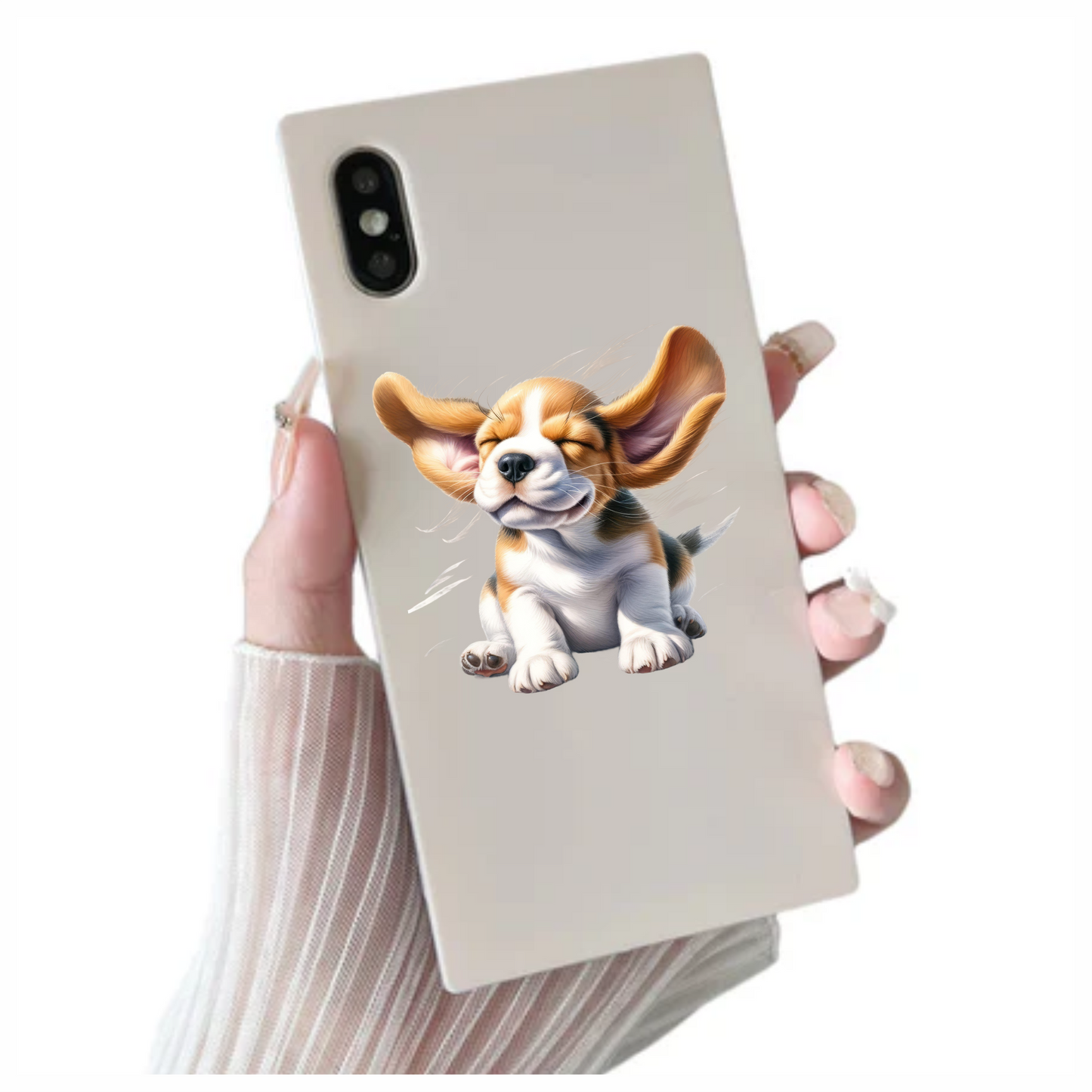 Brown White Puppy Beagle Sitting Happy Vinyl Sticker Decal