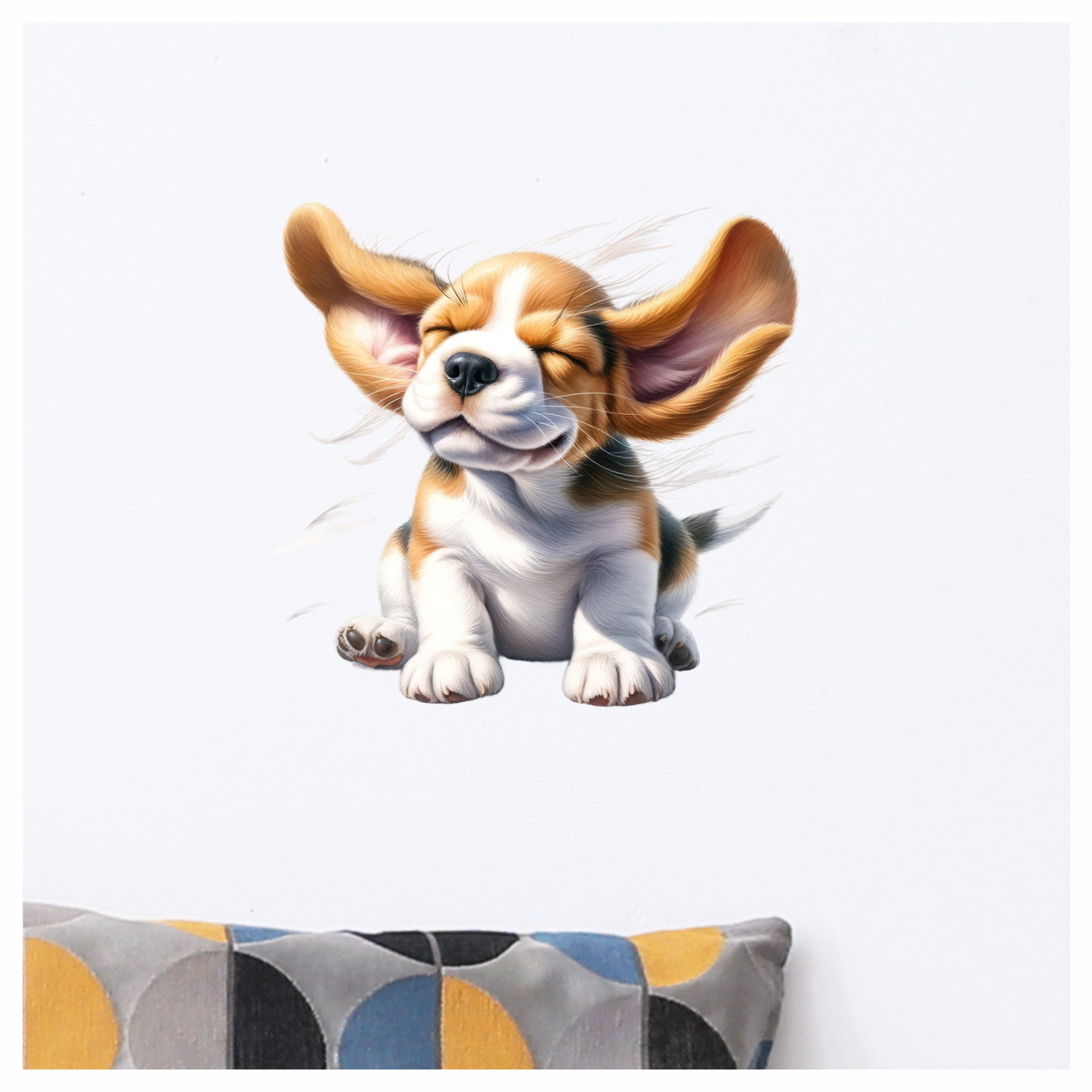 Brown White Puppy Beagle Sitting Happy Vinyl Sticker Decal