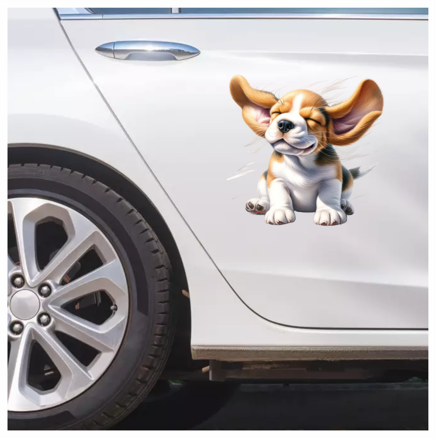 Brown White Puppy Beagle Sitting Happy Vinyl Sticker Decal