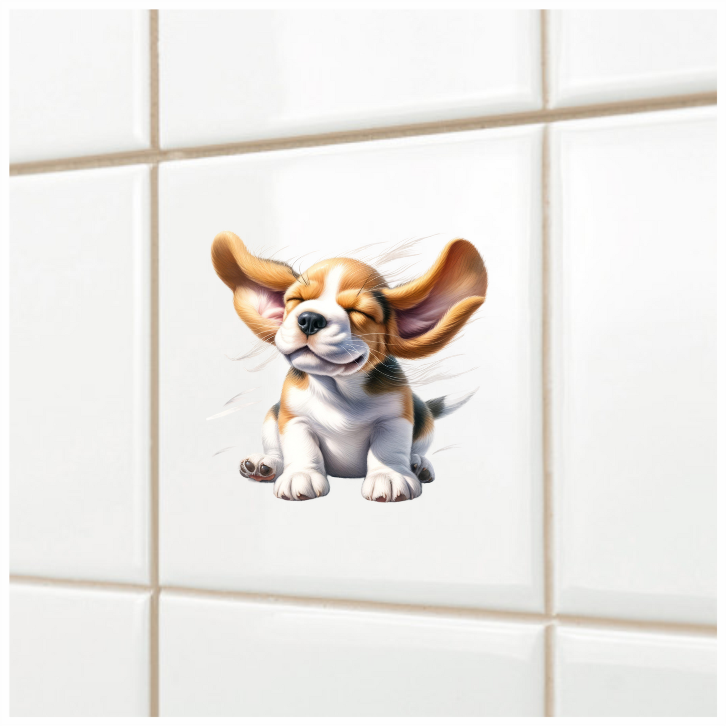 Brown White Puppy Beagle Sitting Happy Vinyl Sticker Decal