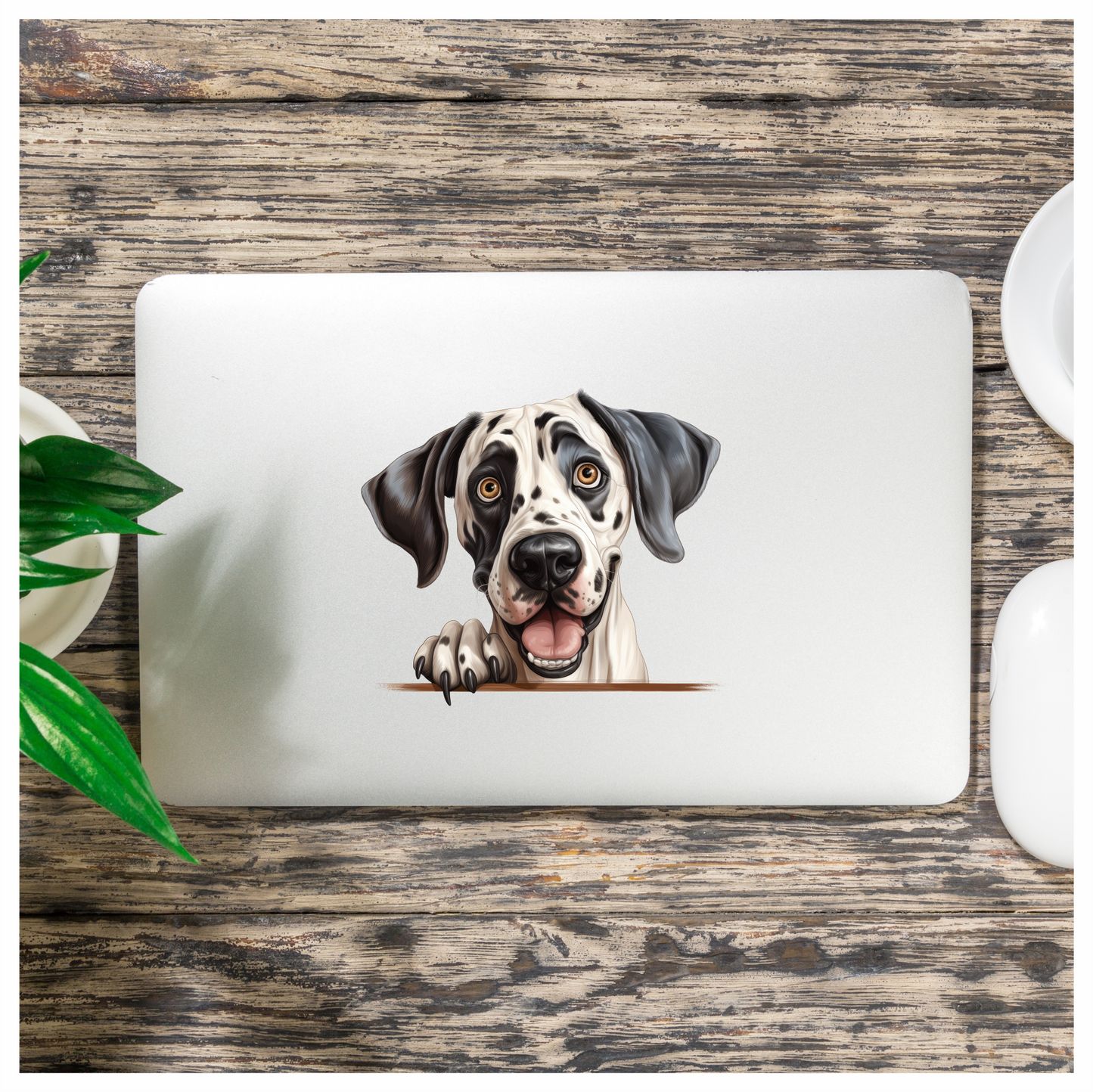 White Black Dog Dalmatian Happy Face Vinyl Sticker Decal