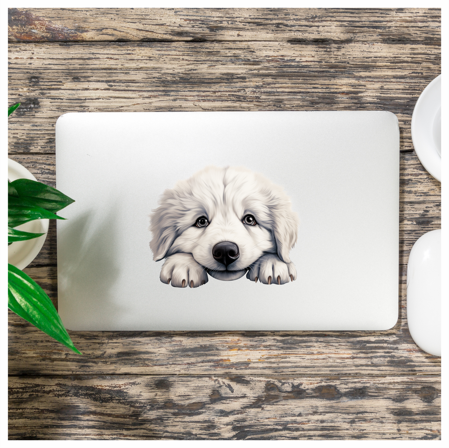 White Puppy Dog Cute Fluffy Vinyl Sticker Decal