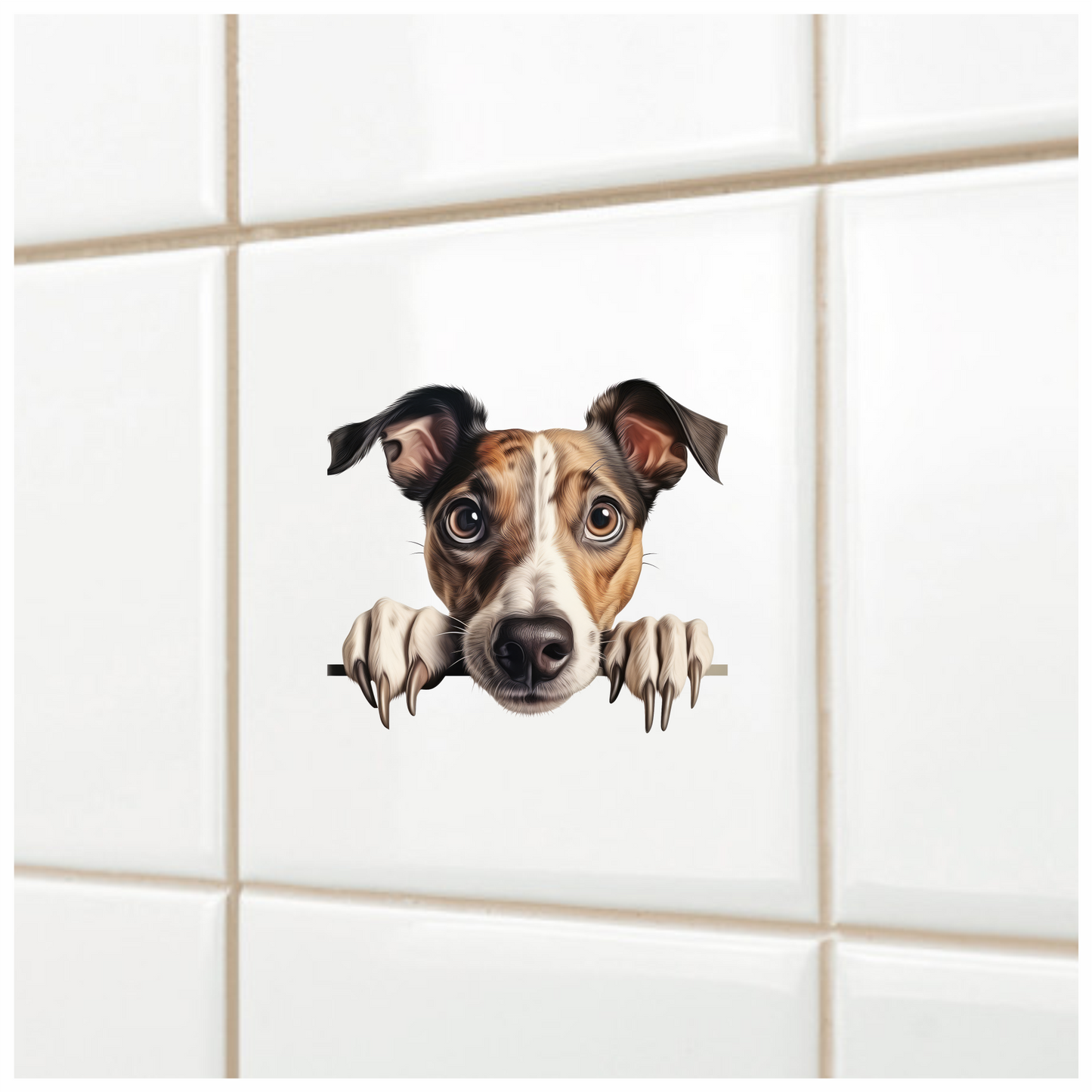 Brown White Dog Terrier Face Vinyl Sticker Decal