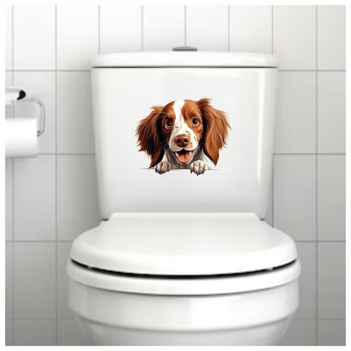 Brown White Dog Spaniel Happy Face Vinyl Sticker Decal