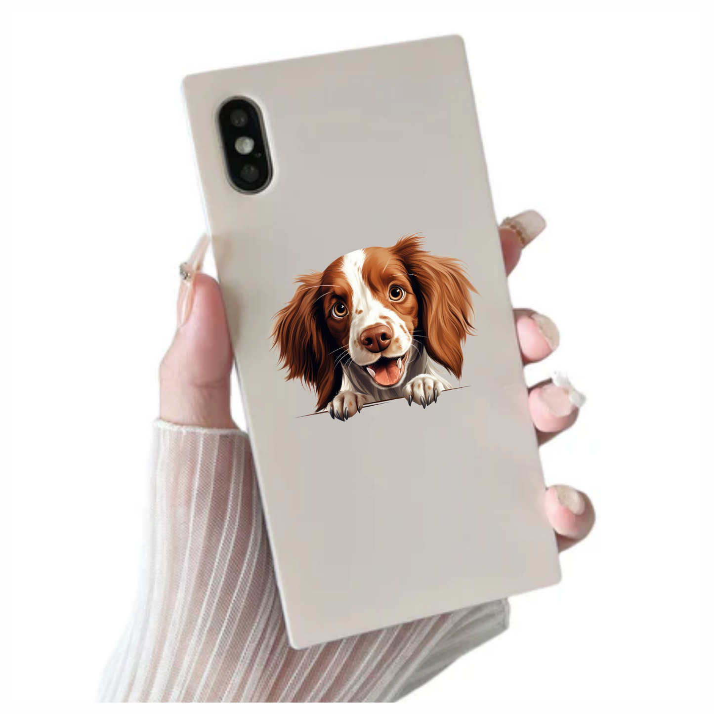 Brown White Dog Spaniel Happy Face Vinyl Sticker Decal