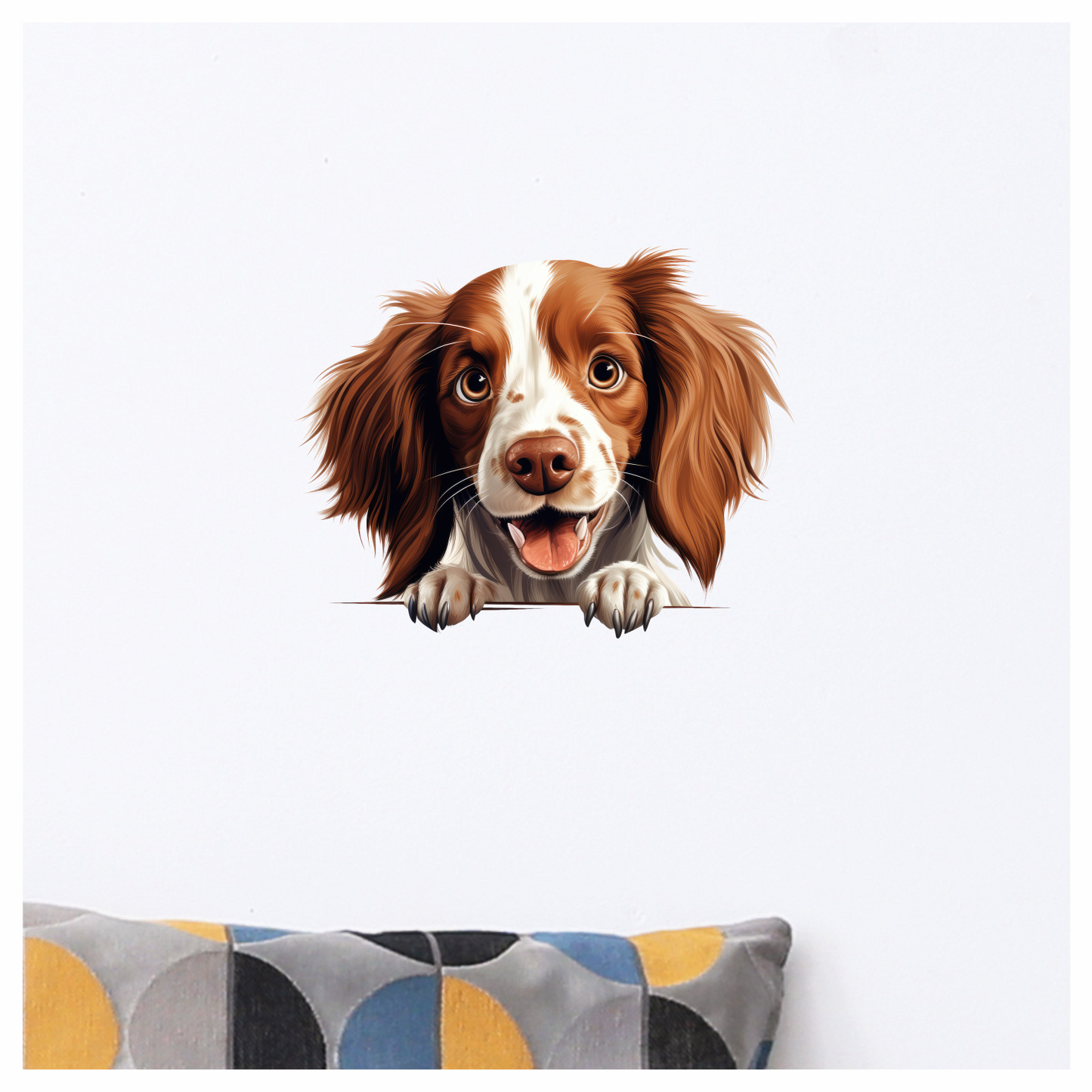 Brown White Dog Spaniel Happy Face Vinyl Sticker Decal
