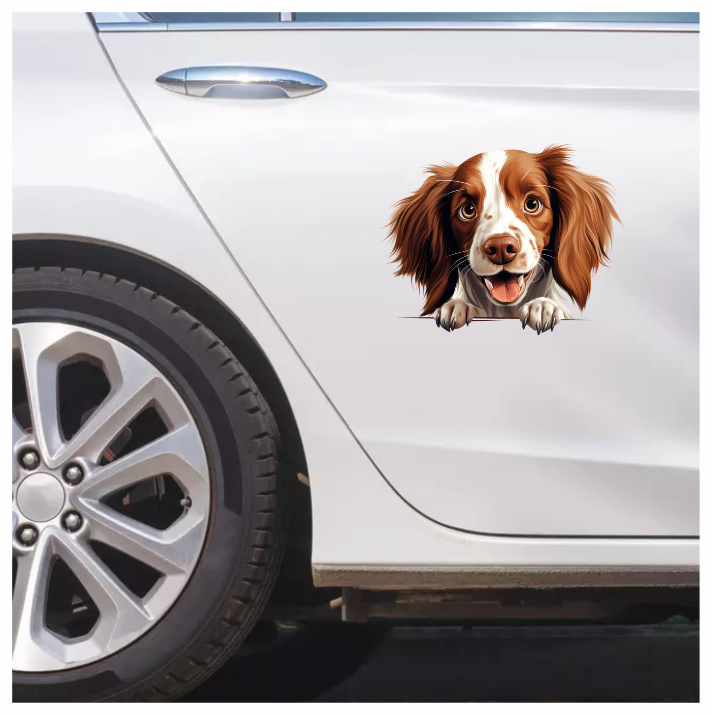 Brown White Dog Spaniel Happy Face Vinyl Sticker Decal