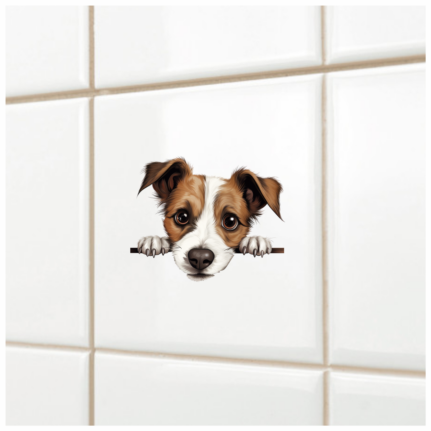 Brown White Dog Terrier Face Vinyl Sticker Decal