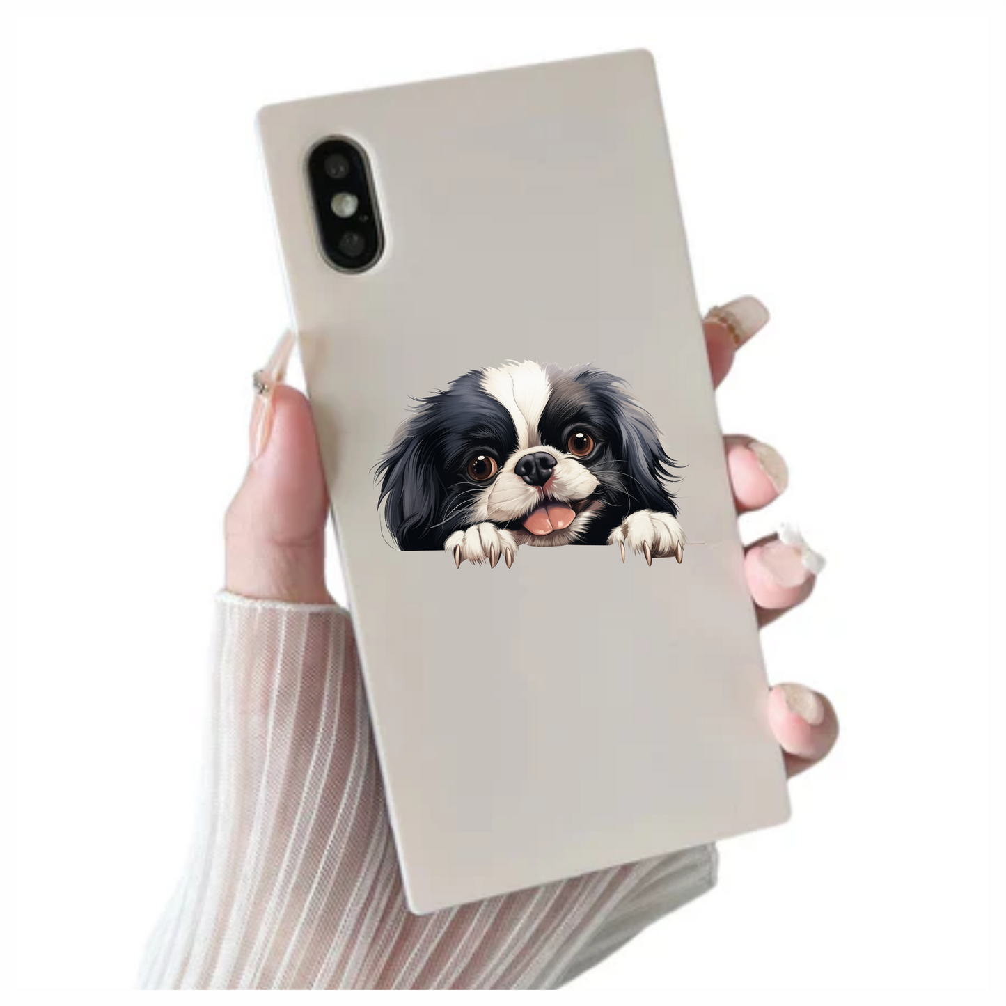 Black White Dog Spaniel Happy Face Vinyl Sticker Decal