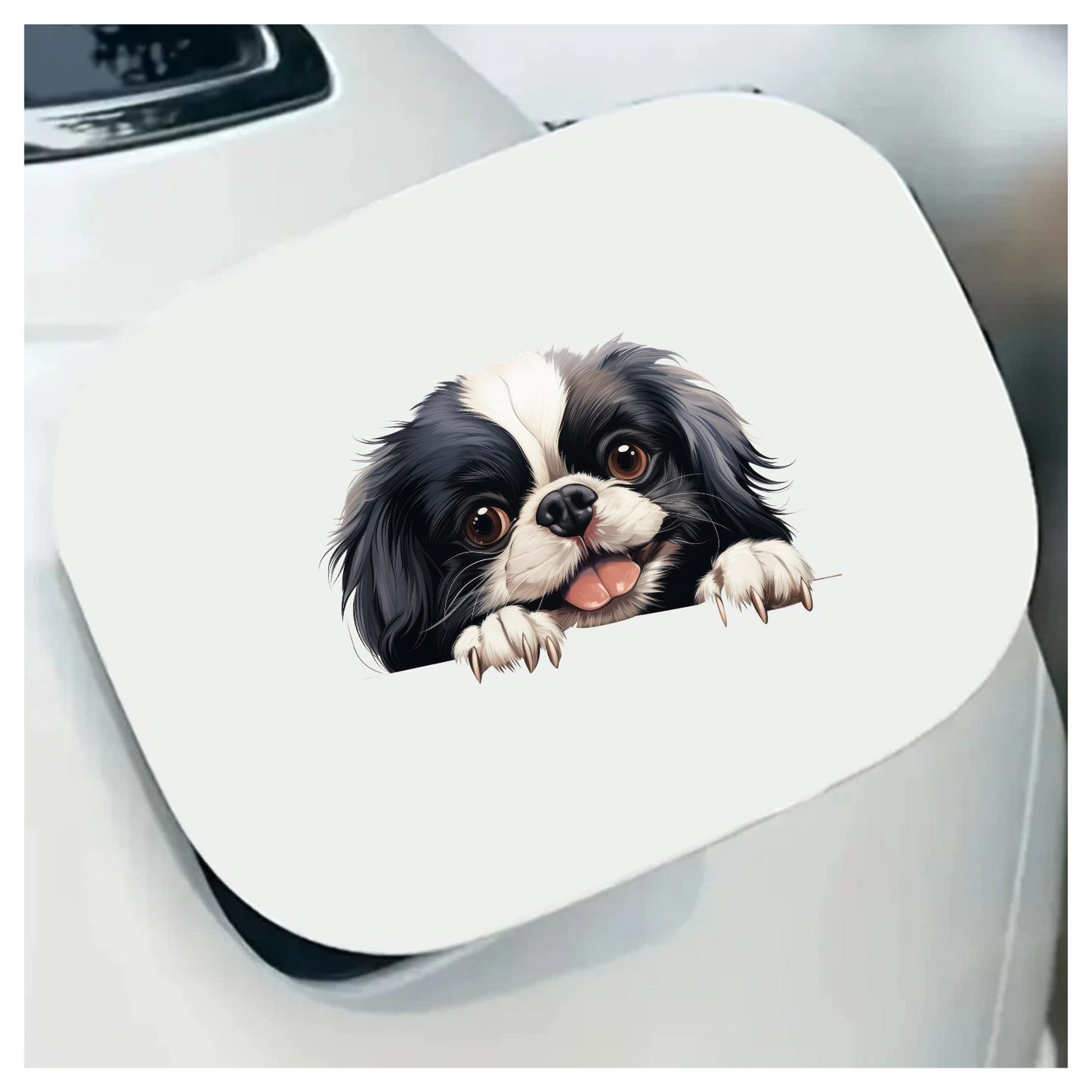 Black White Dog Spaniel Happy Face Vinyl Sticker Decal