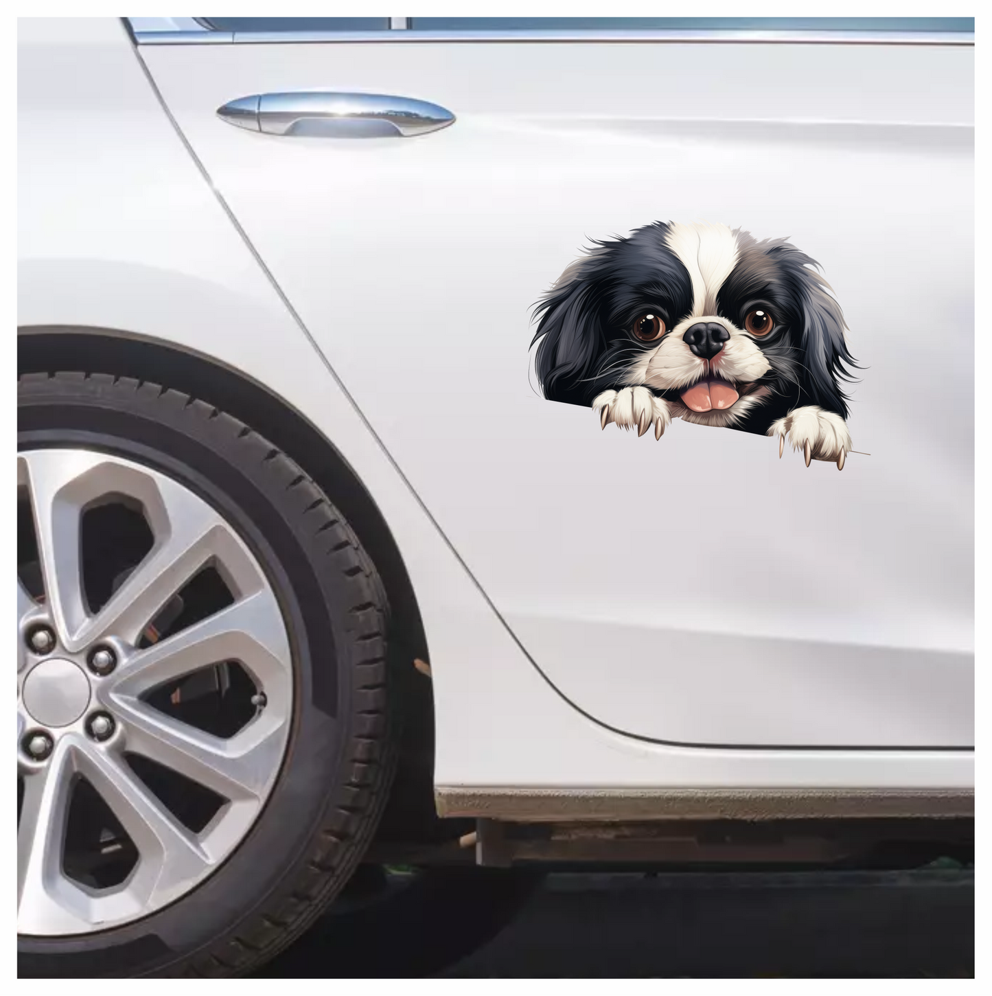 Black White Dog Spaniel Happy Face Vinyl Sticker Decal
