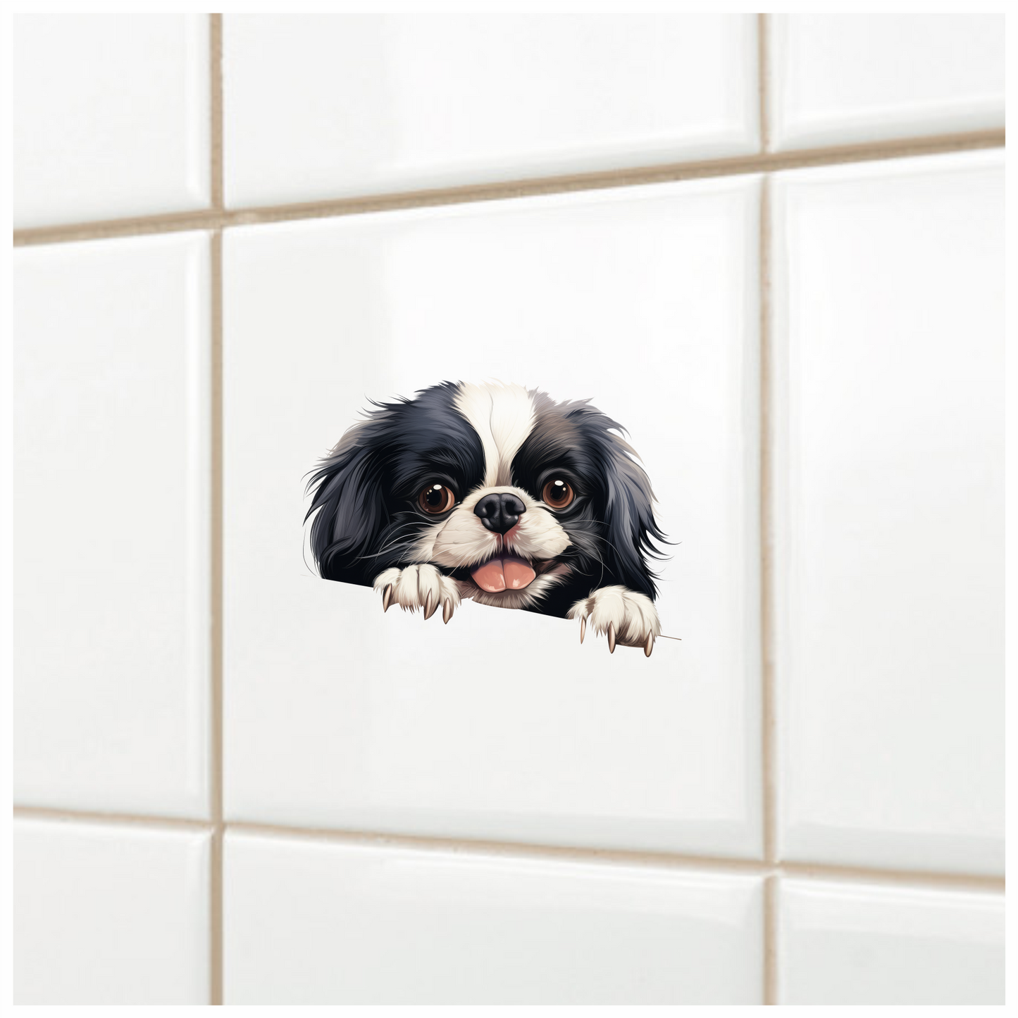 Black White Dog Spaniel Happy Face Vinyl Sticker Decal