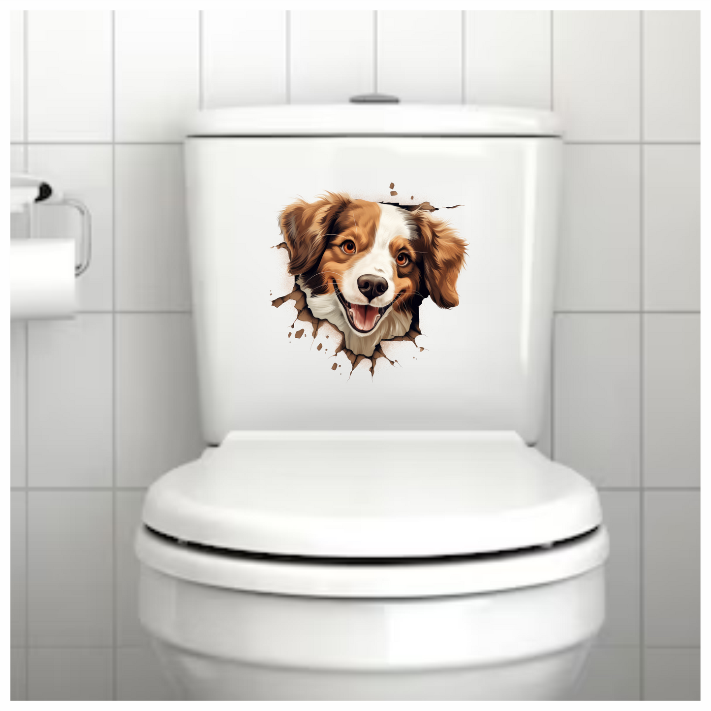 Brown White Dog Spaniel Smiling Vinyl Sticker Decal