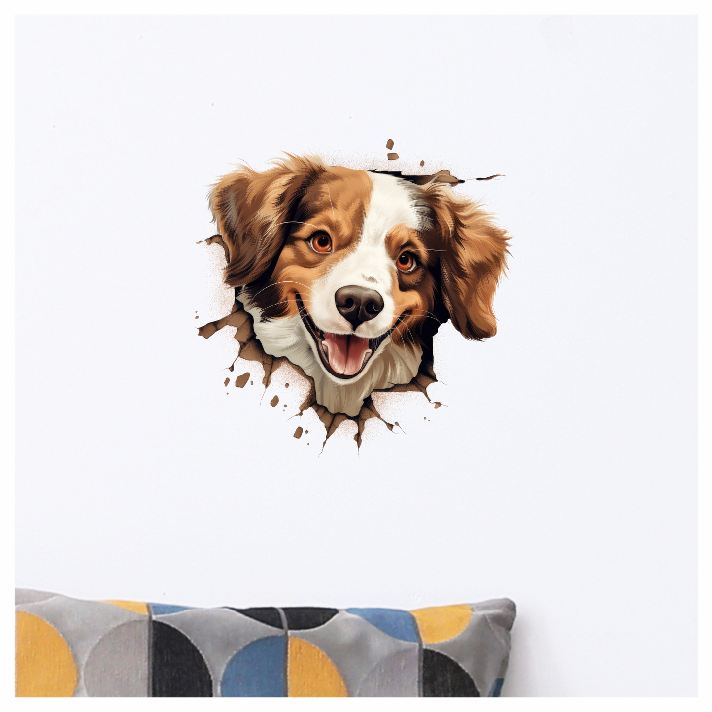 Brown White Dog Spaniel Smiling Vinyl Sticker Decal
