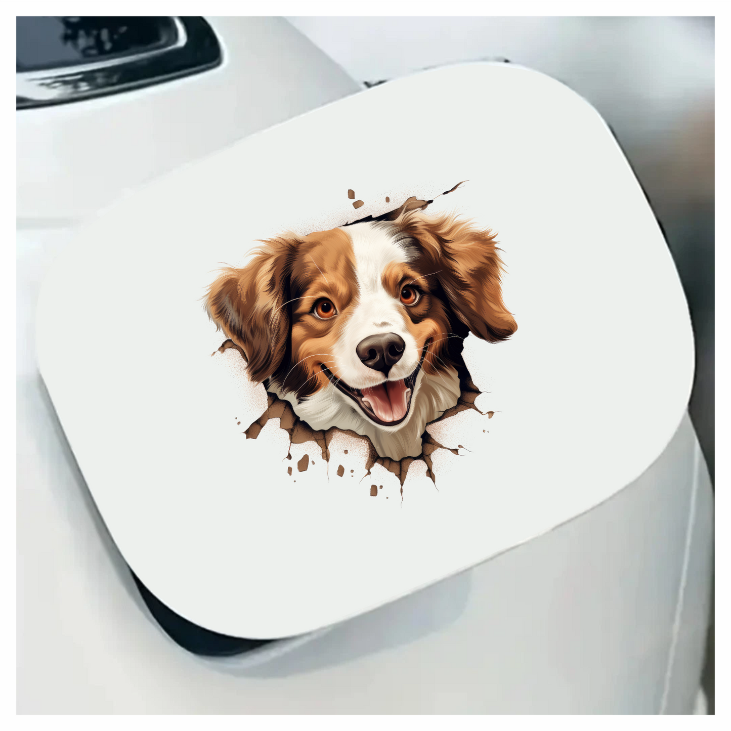 Brown White Dog Spaniel Smiling Vinyl Sticker Decal