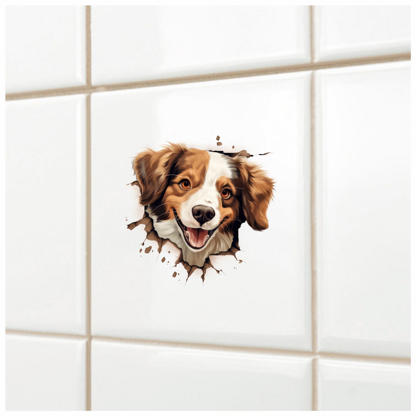 Brown White Dog Spaniel Smiling Vinyl Sticker Decal