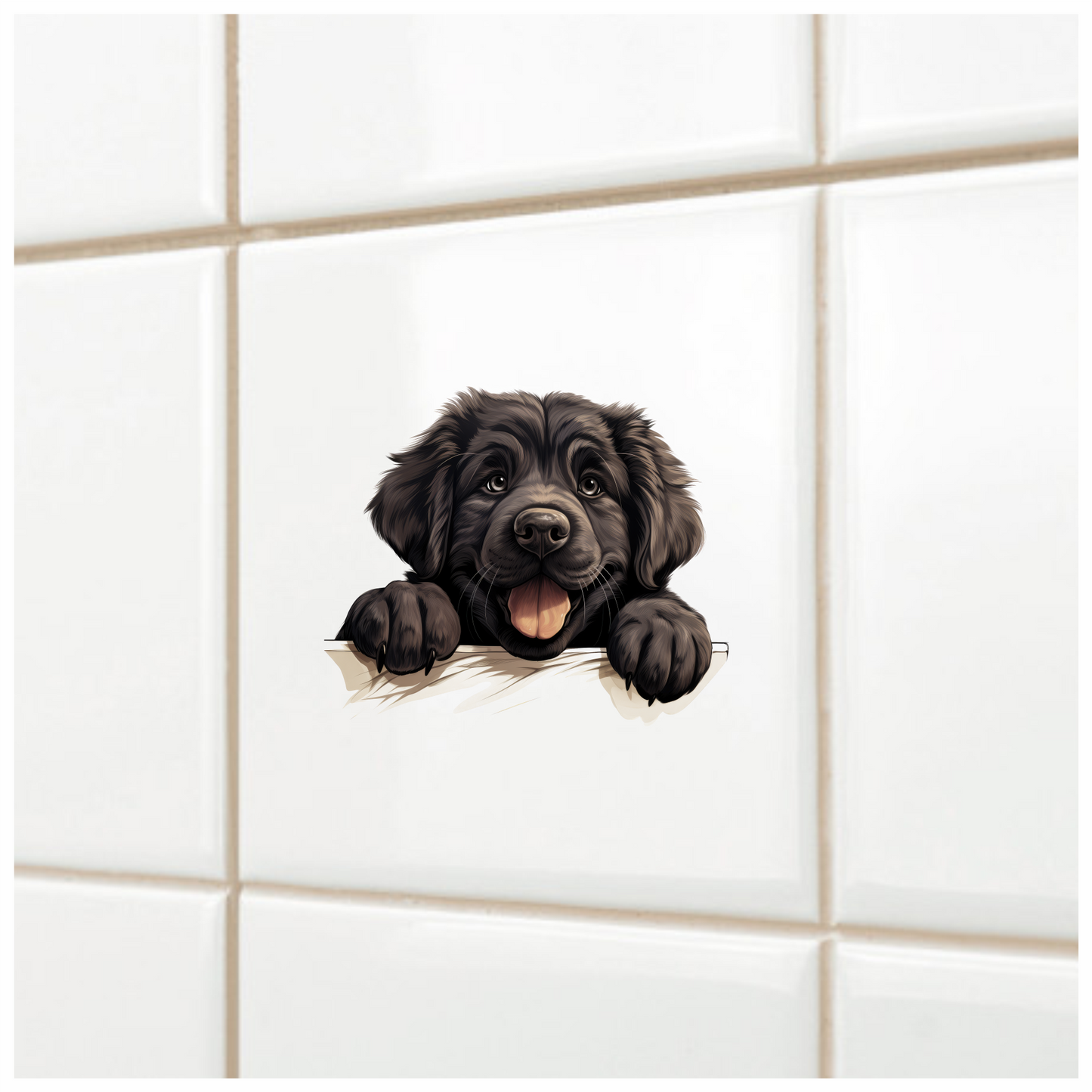 Black Dog Puppy Newfoundland Happy Vinyl Sticker Decal