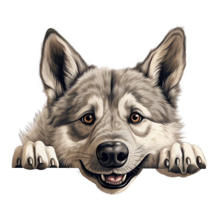 Grey Dog Husky Smiling Paws Vinyl Sticker Decal