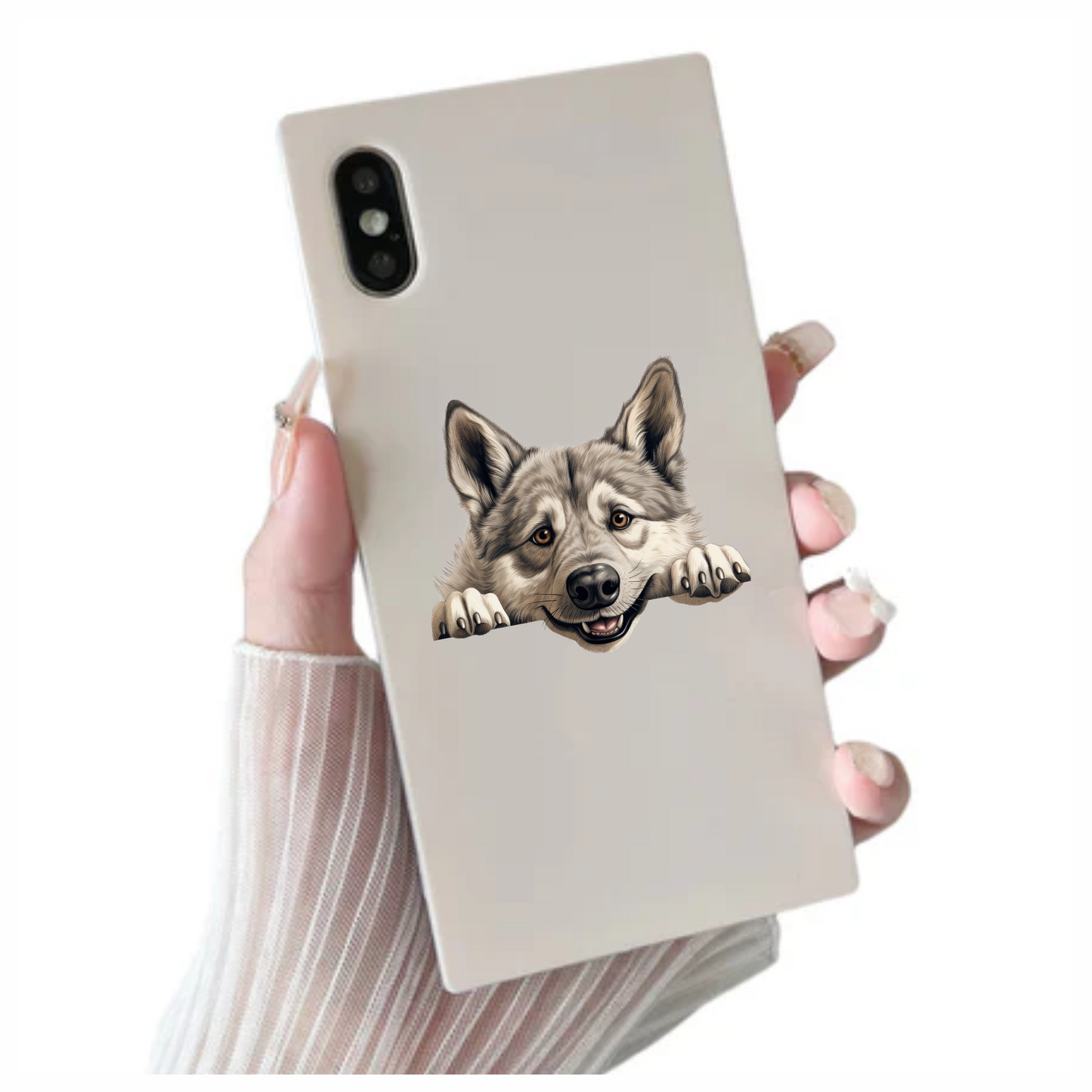 Grey Dog Husky Smiling Paws Vinyl Sticker Decal