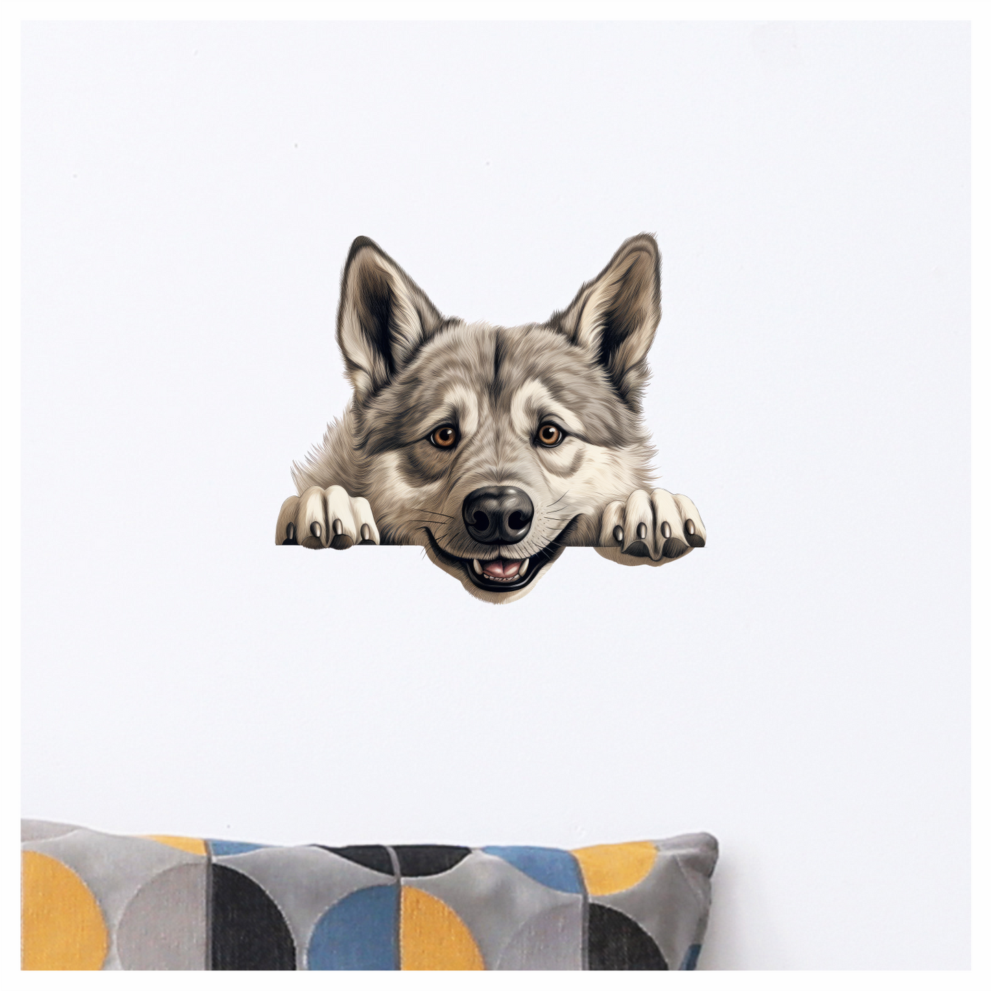 Grey Dog Husky Smiling Paws Vinyl Sticker Decal