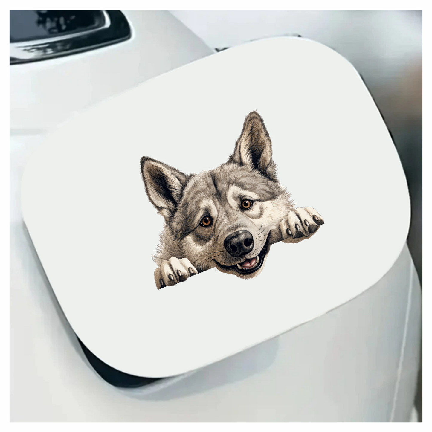 Grey Dog Husky Smiling Paws Vinyl Sticker Decal