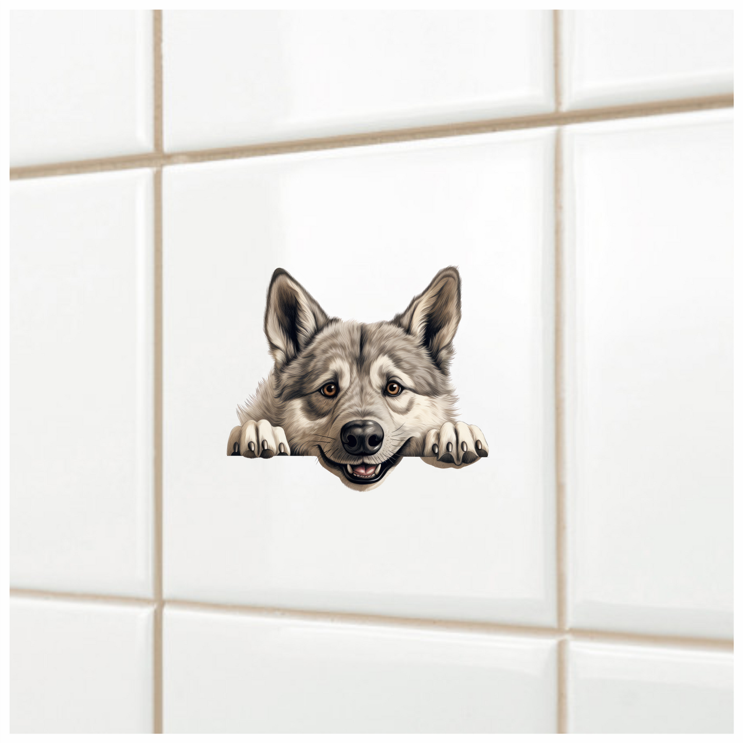 Grey Dog Husky Smiling Paws Vinyl Sticker Decal