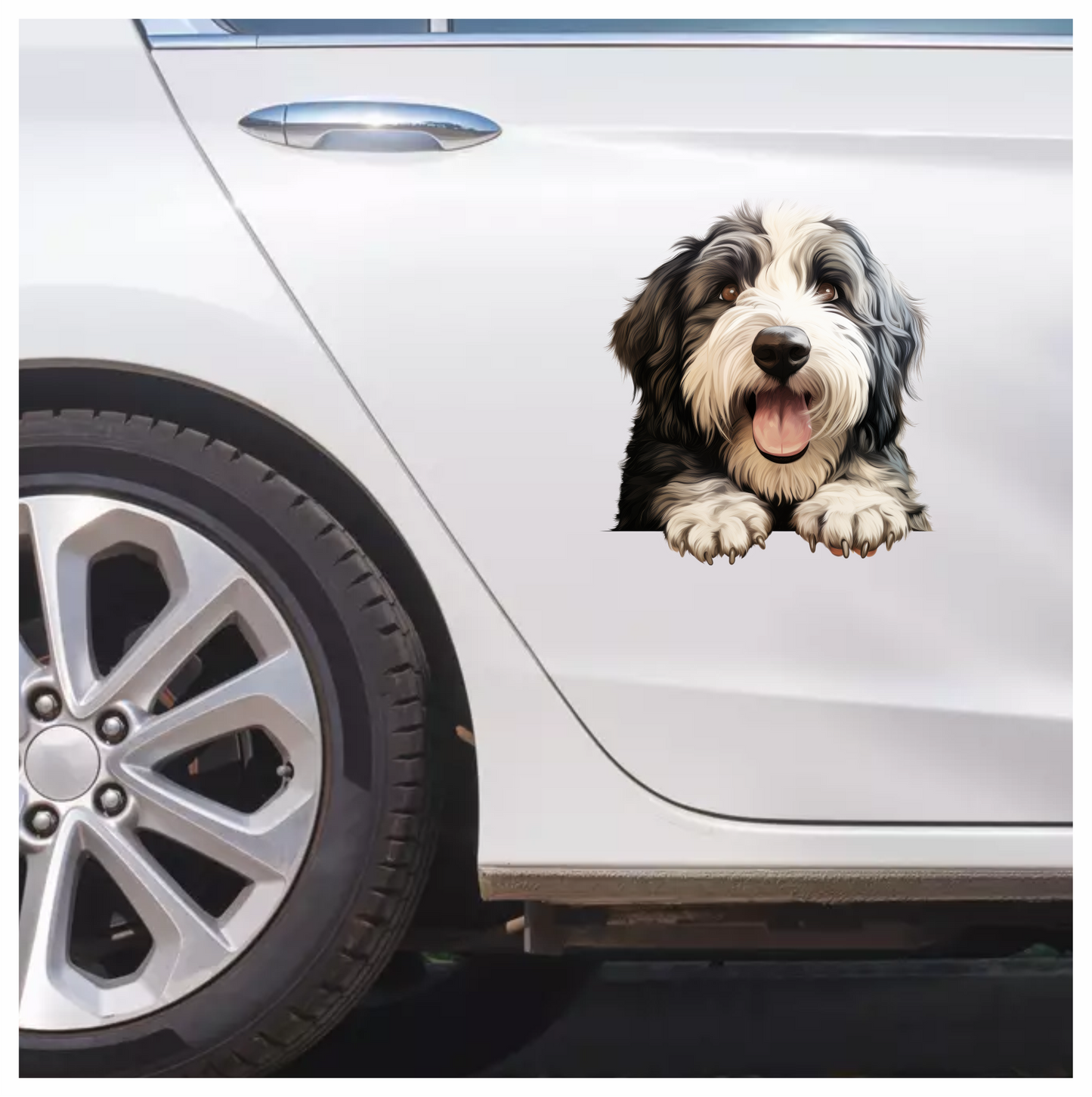 Black White Dog Bearded Collie Vinyl Sticker Decal