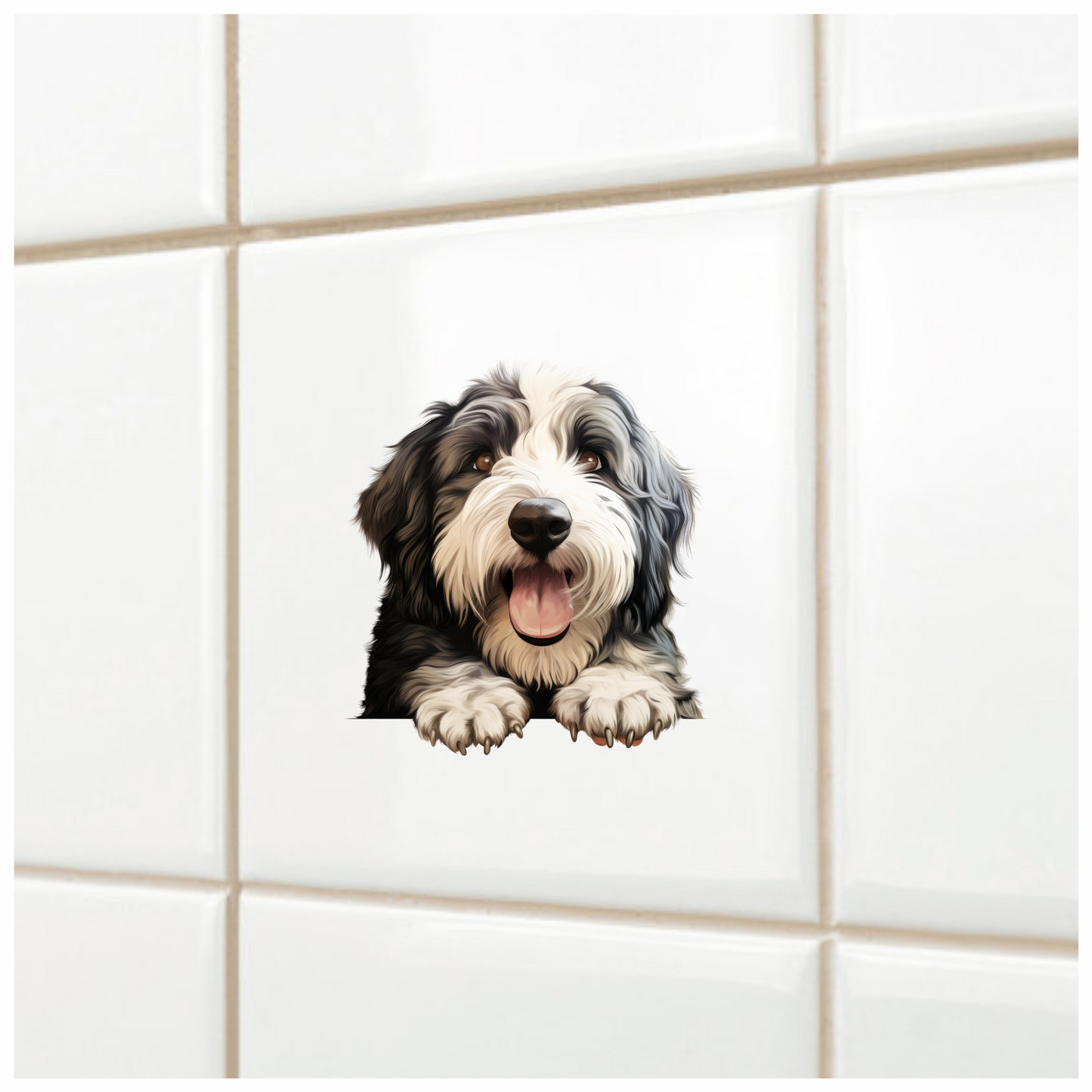 Black White Dog Bearded Collie Vinyl Sticker Decal