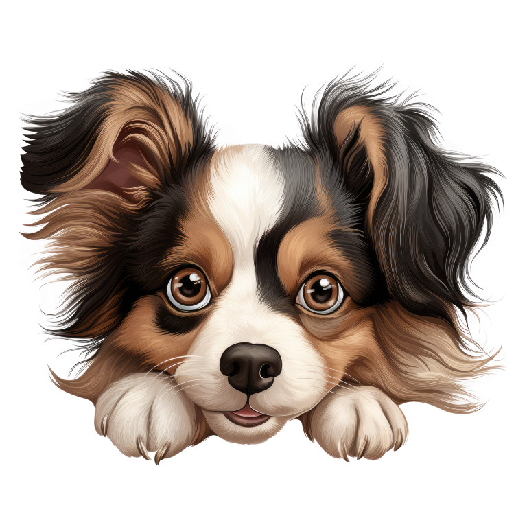 Brown White Black Dog Papillon Vinyl Sticker Decal