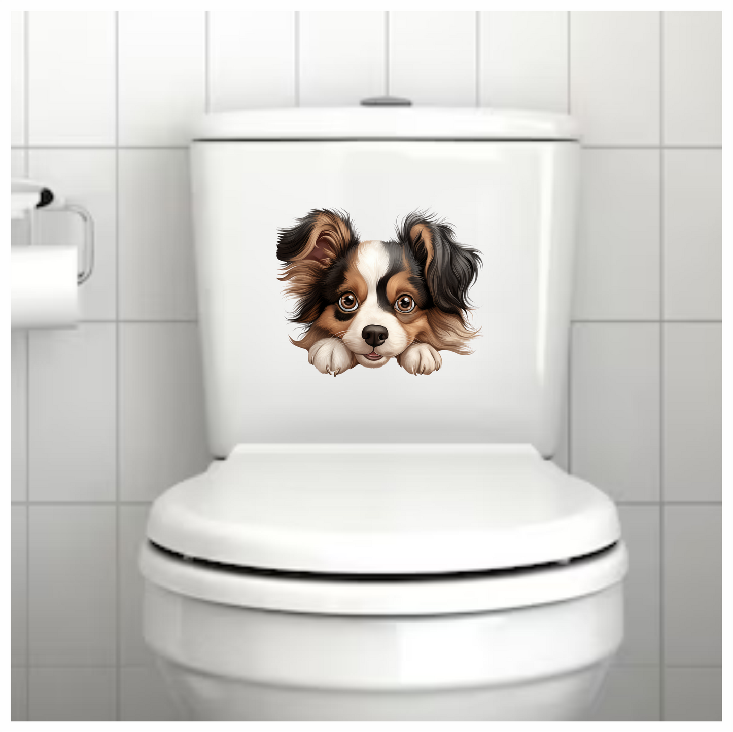 Brown White Black Dog Papillon Vinyl Sticker Decal