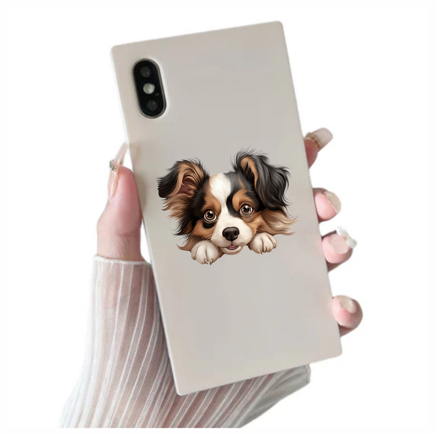 Brown White Black Dog Papillon Vinyl Sticker Decal