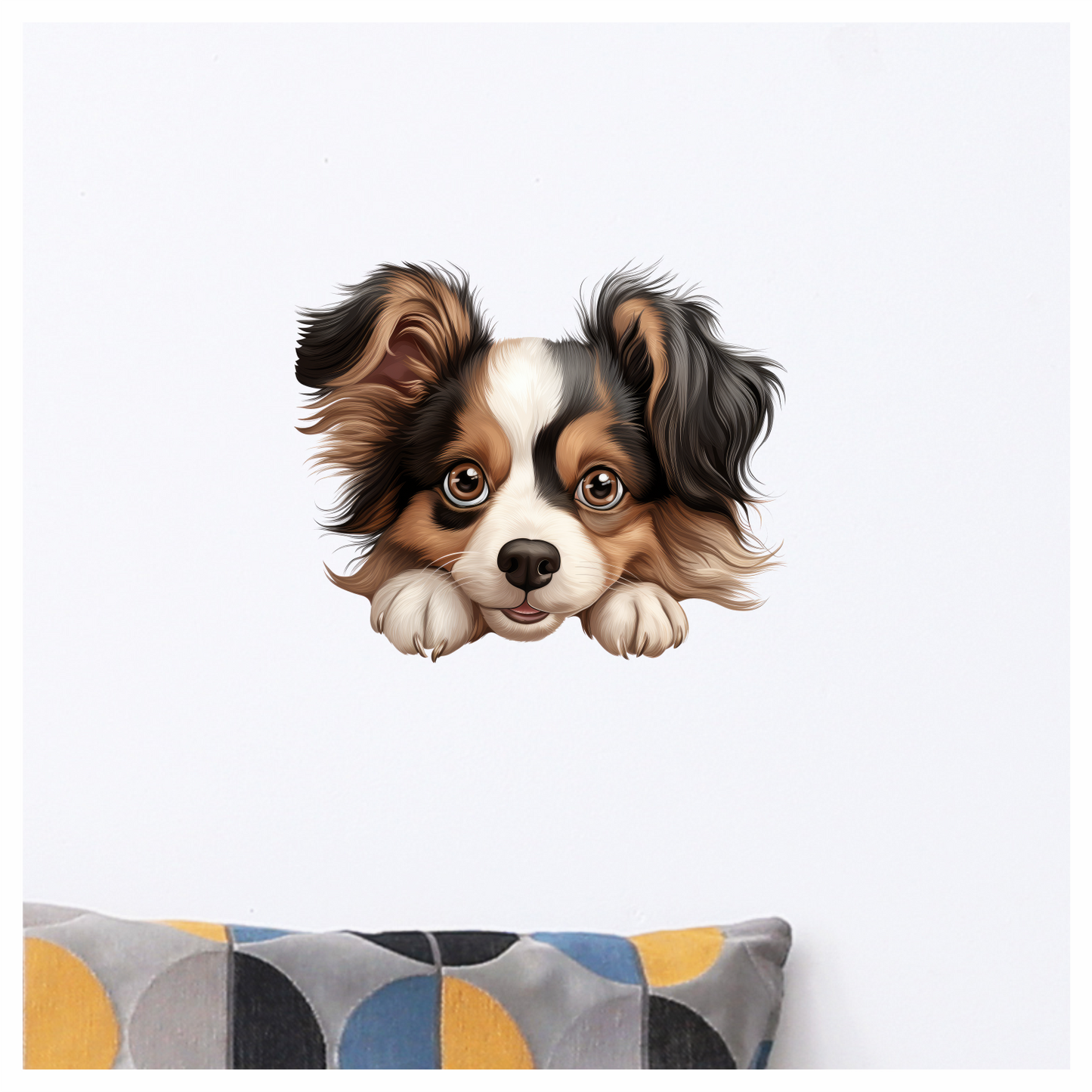 Brown White Black Dog Papillon Vinyl Sticker Decal