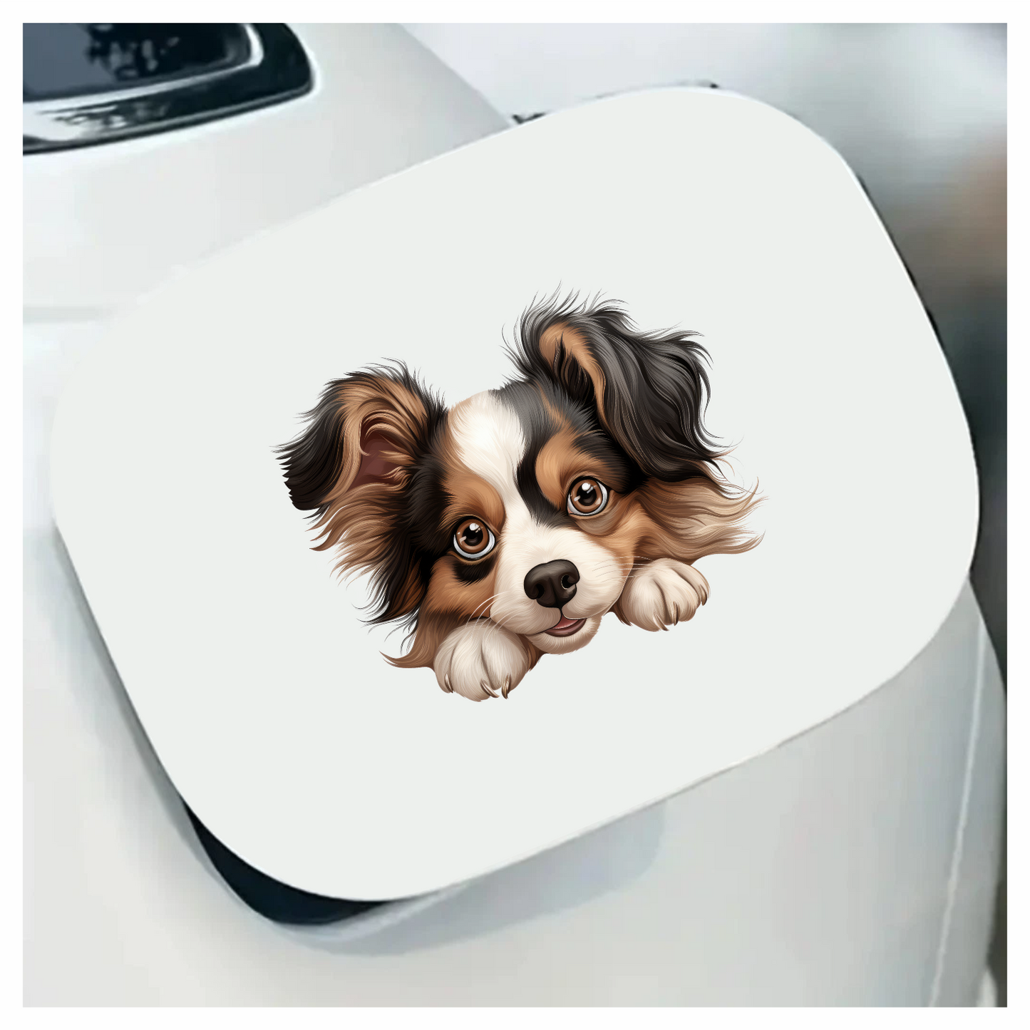 Brown White Black Dog Papillon Vinyl Sticker Decal