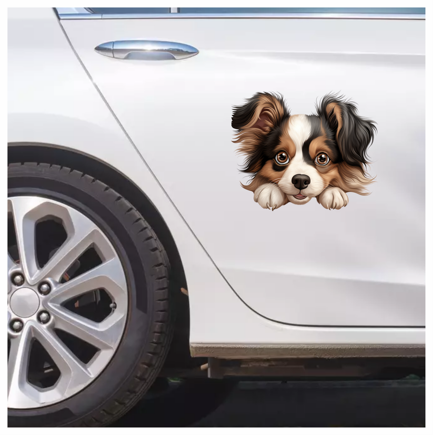 Brown White Black Dog Papillon Vinyl Sticker Decal