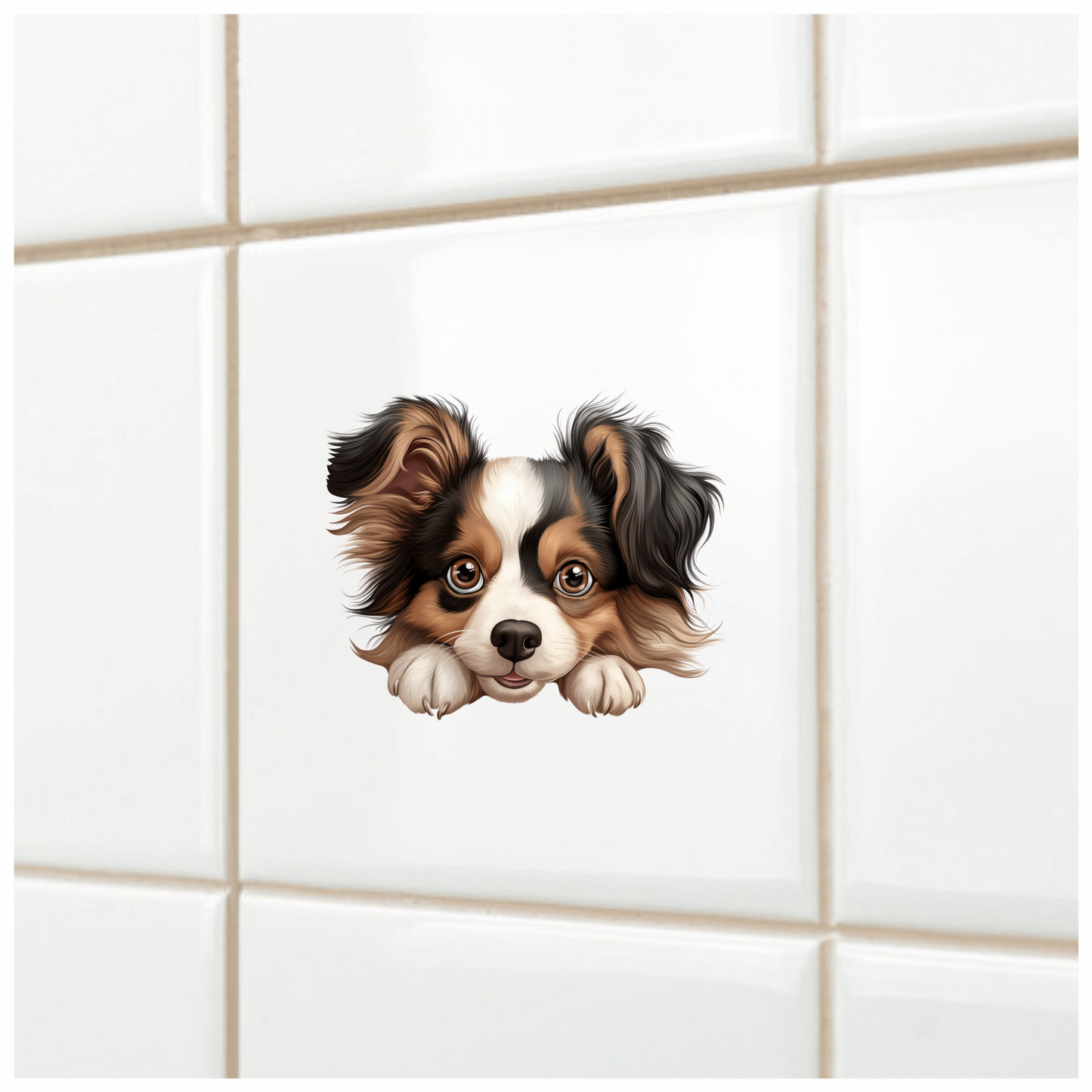 Brown White Black Dog Papillon Vinyl Sticker Decal