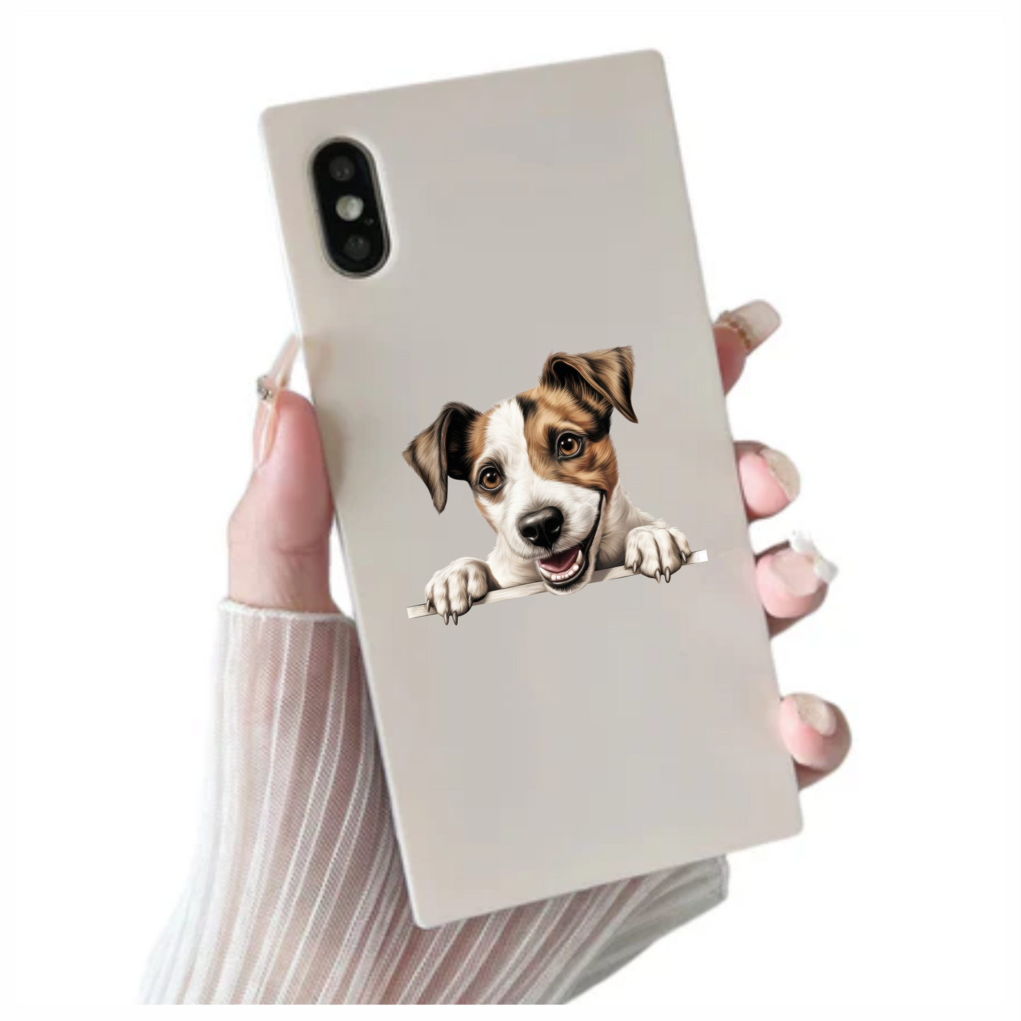 Brown White Dog JackRussell Smiling Vinyl Sticker Decal