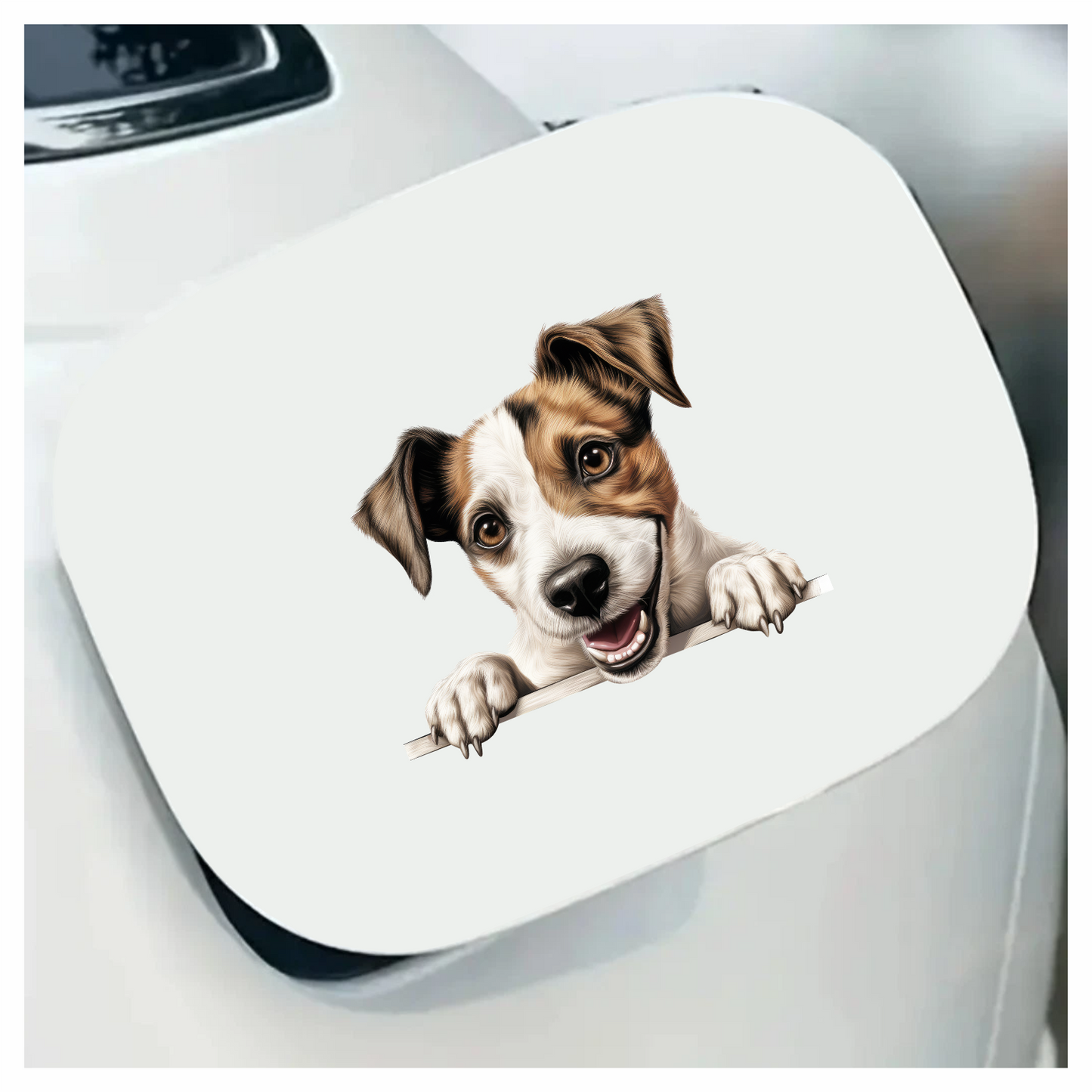 Brown White Dog JackRussell Smiling Vinyl Sticker Decal
