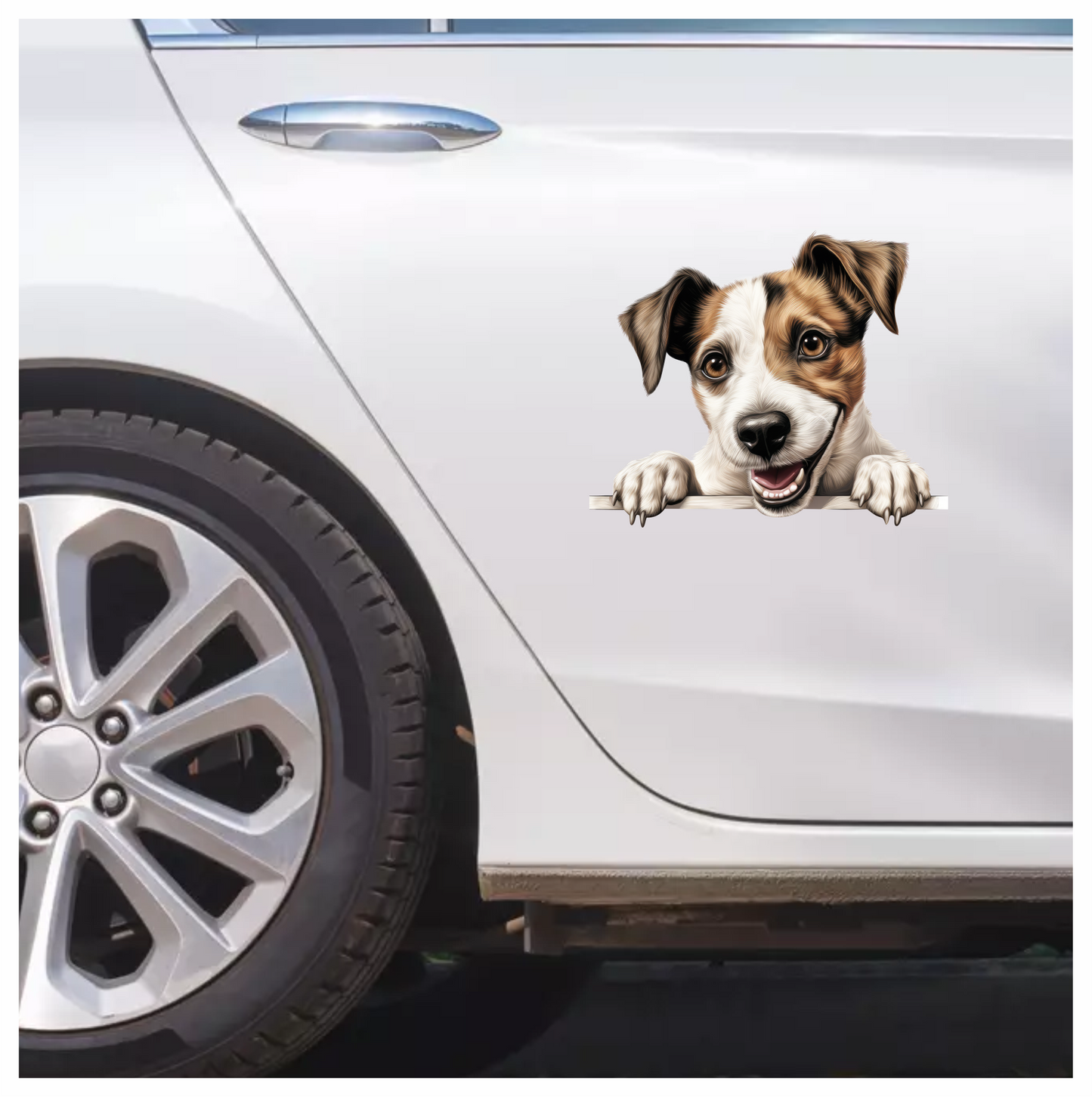Brown White Dog JackRussell Smiling Vinyl Sticker Decal