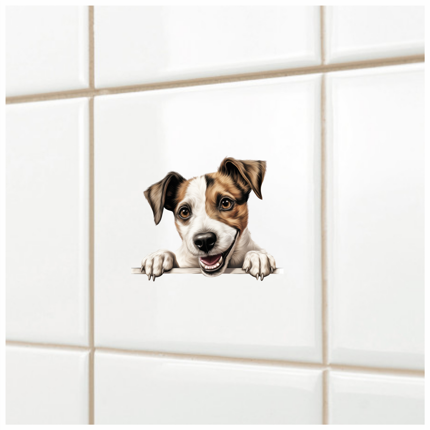 Brown White Dog JackRussell Smiling Vinyl Sticker Decal