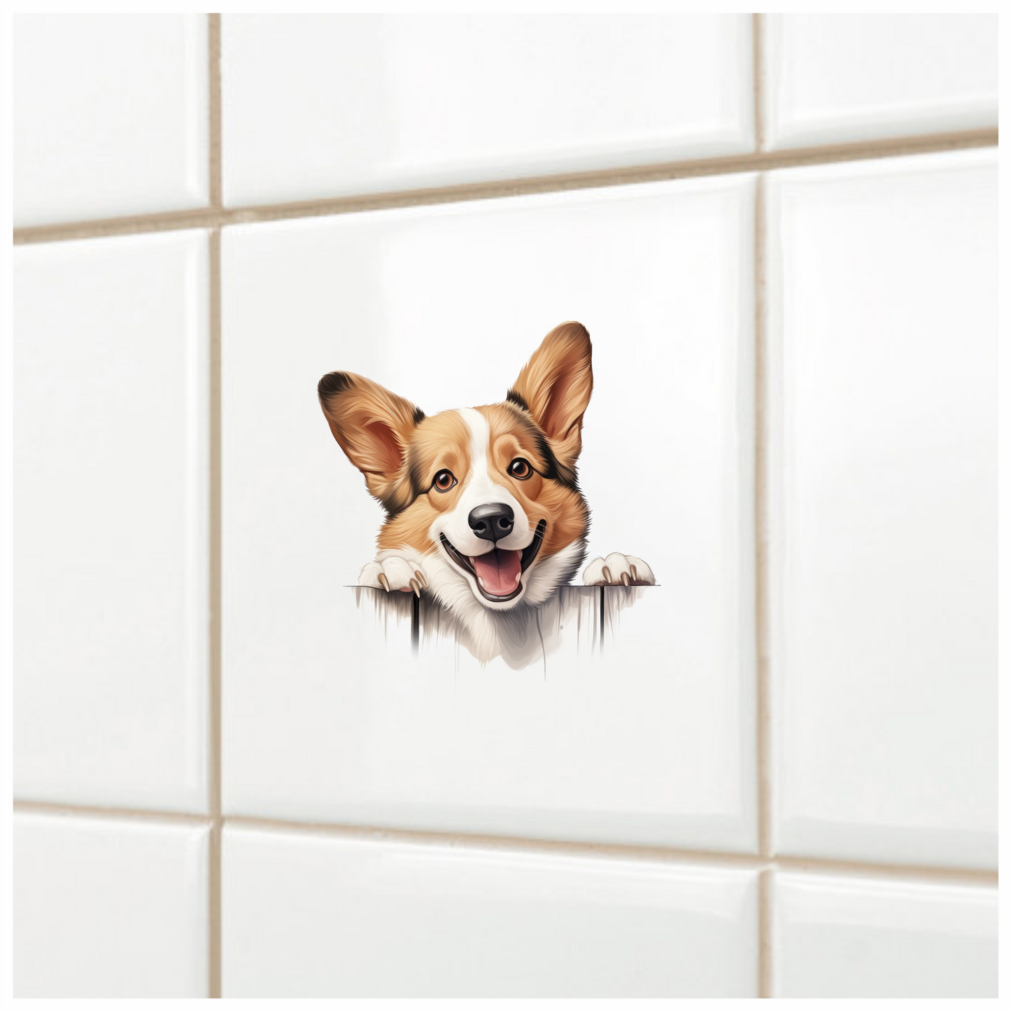 Brown White Corgi Dog Smiling Vinyl Sticker Decal