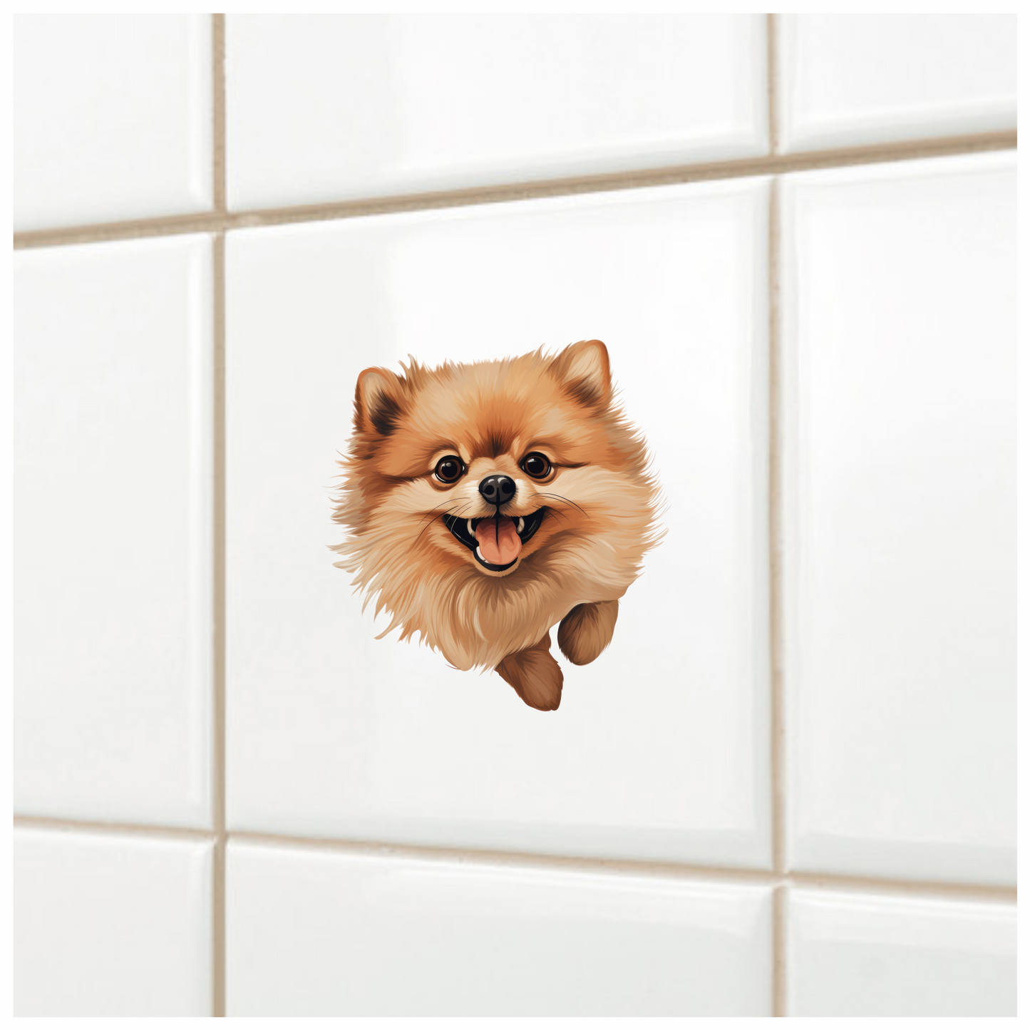 Brown Fluffy Pomeranian Dog Happy Vinyl Sticker Decal