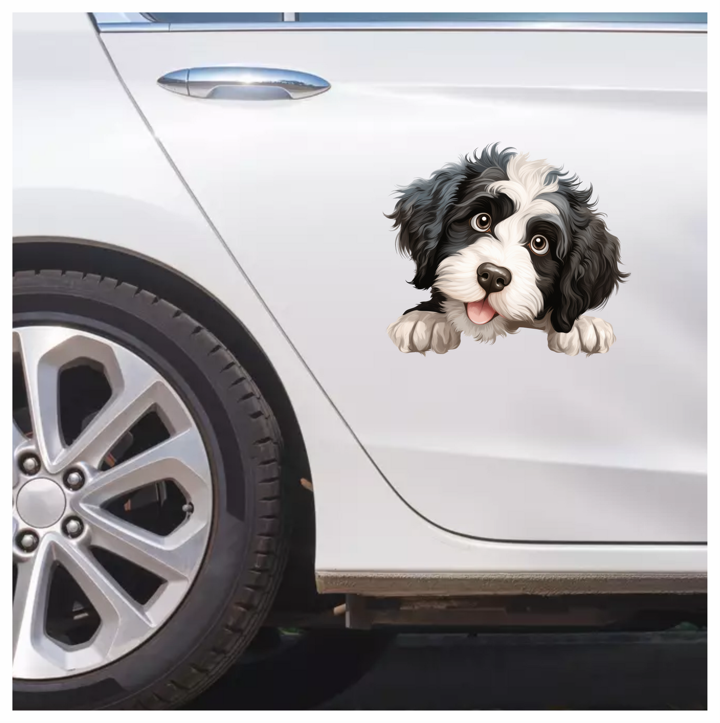 Black White Dog Puppy Cartoon Vinyl Sticker Decal