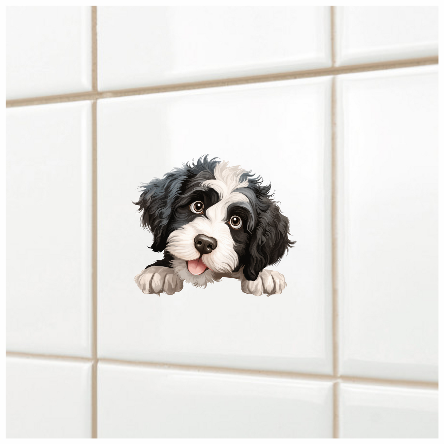 Black White Dog Puppy Cartoon Vinyl Sticker Decal