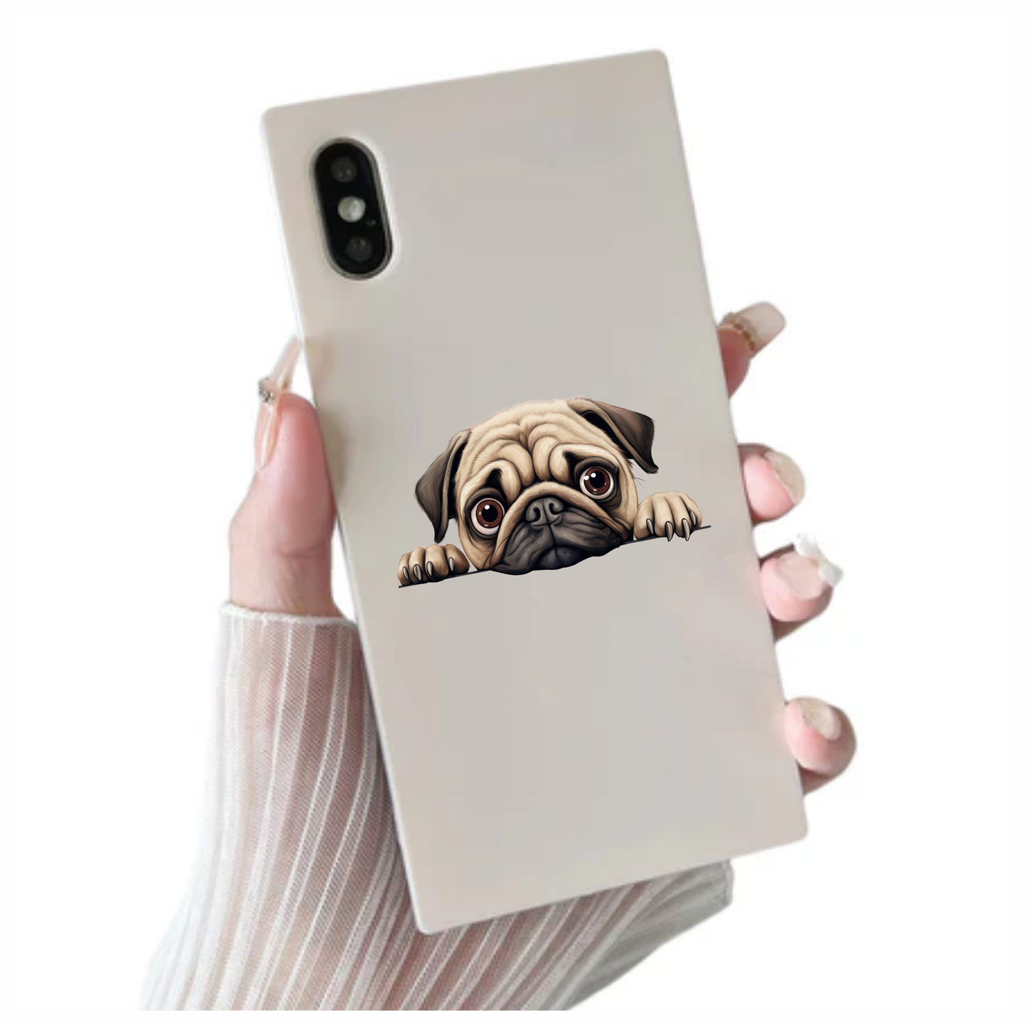 Beige Pug Dog Cartoon Face Vinyl Sticker Decal
