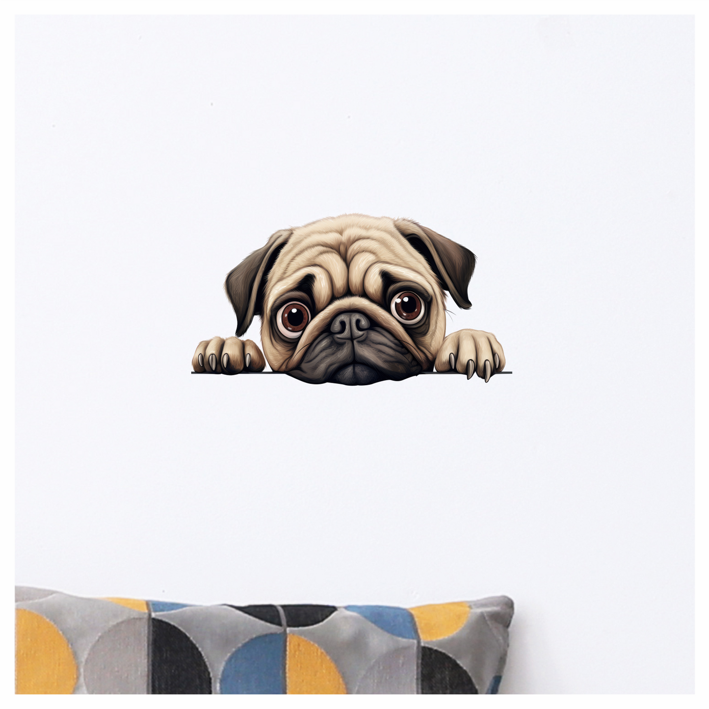 Beige Pug Dog Cartoon Face Vinyl Sticker Decal