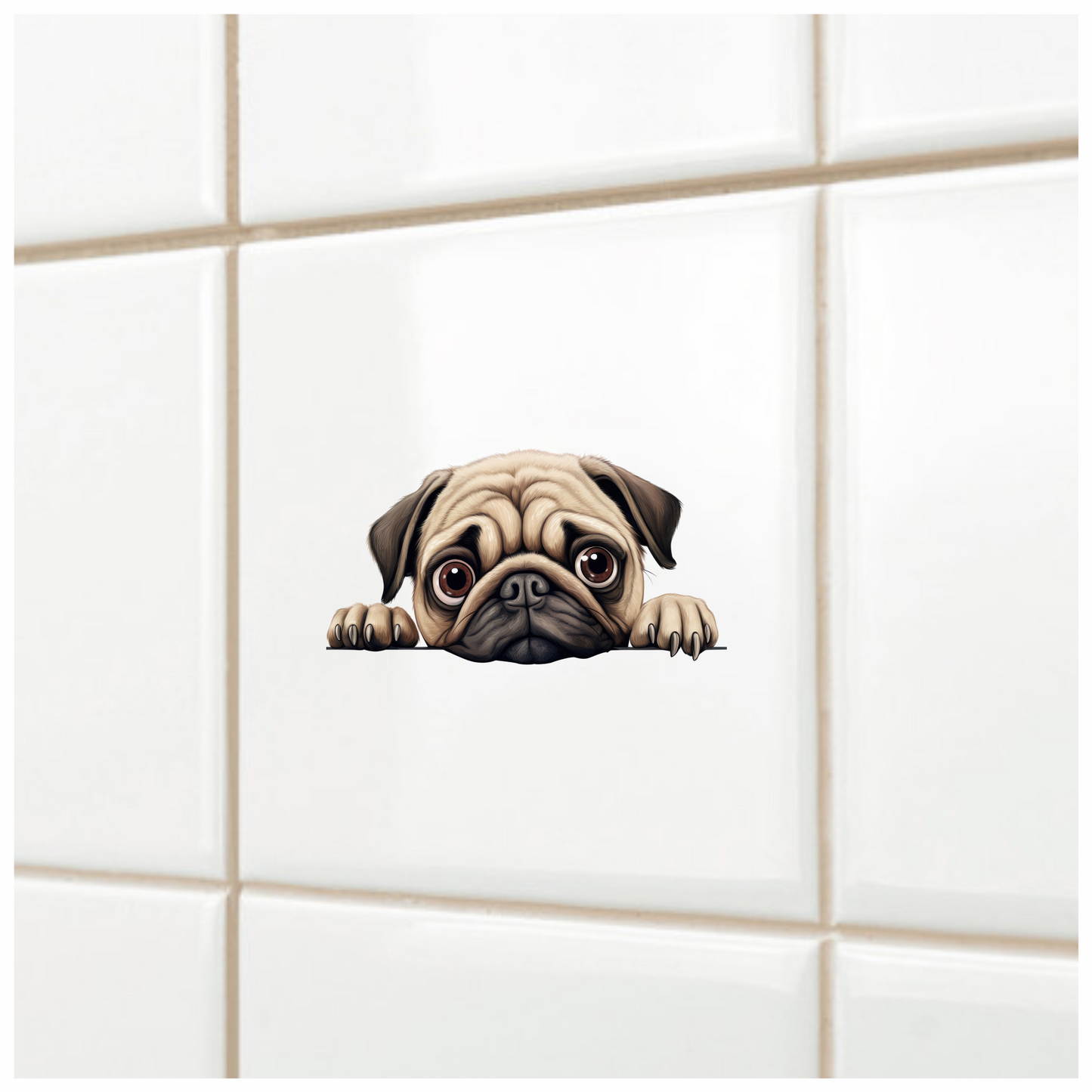 Beige Pug Dog Cartoon Face Vinyl Sticker Decal