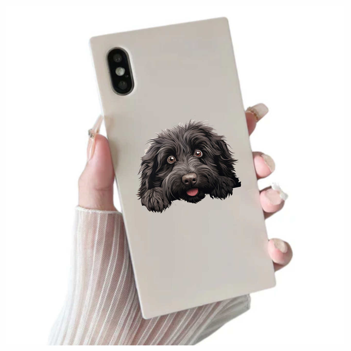 Black Dog Fluffy Puppy Face Vinyl Sticker Decal