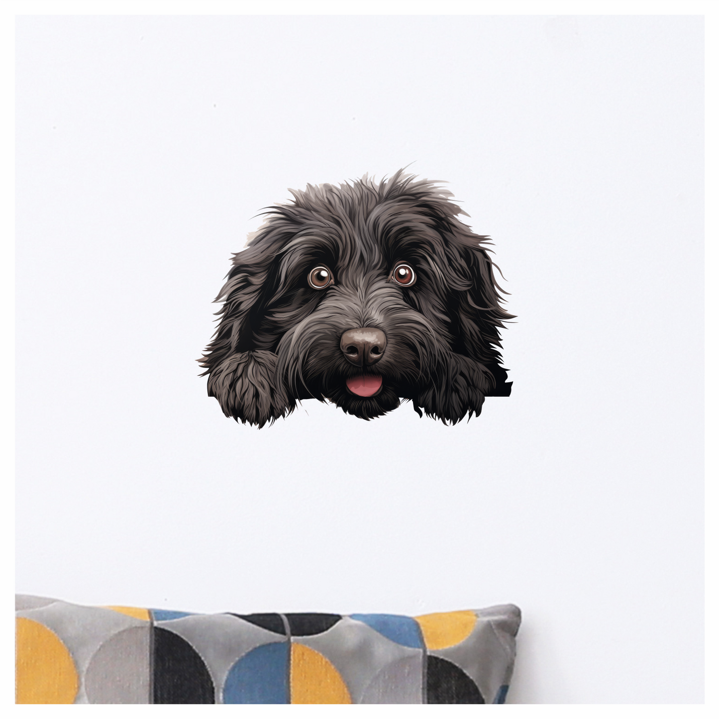 Black Dog Fluffy Puppy Face Vinyl Sticker Decal
