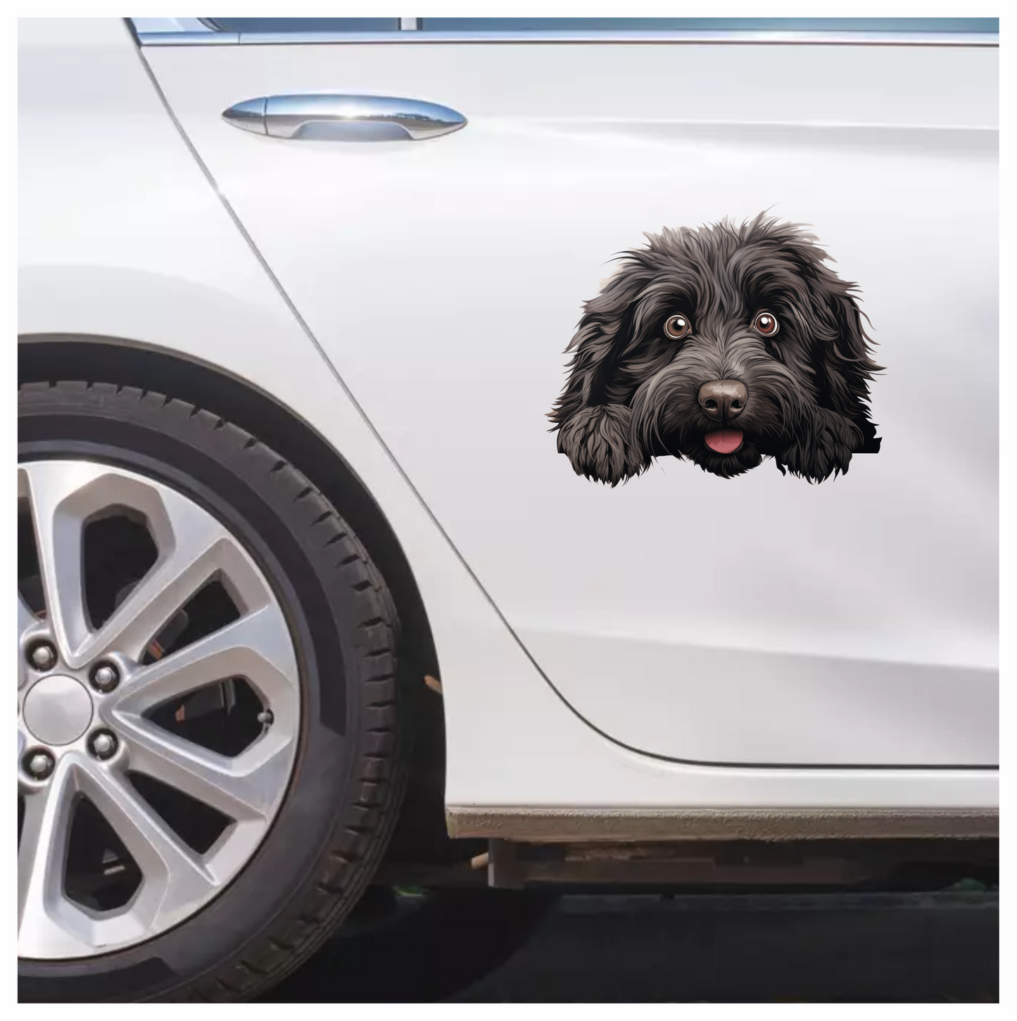 Black Dog Fluffy Puppy Face Vinyl Sticker Decal