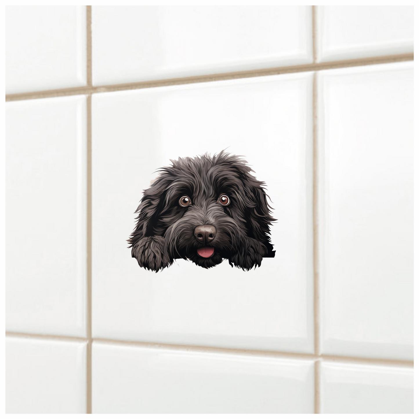 Black Dog Fluffy Puppy Face Vinyl Sticker Decal
